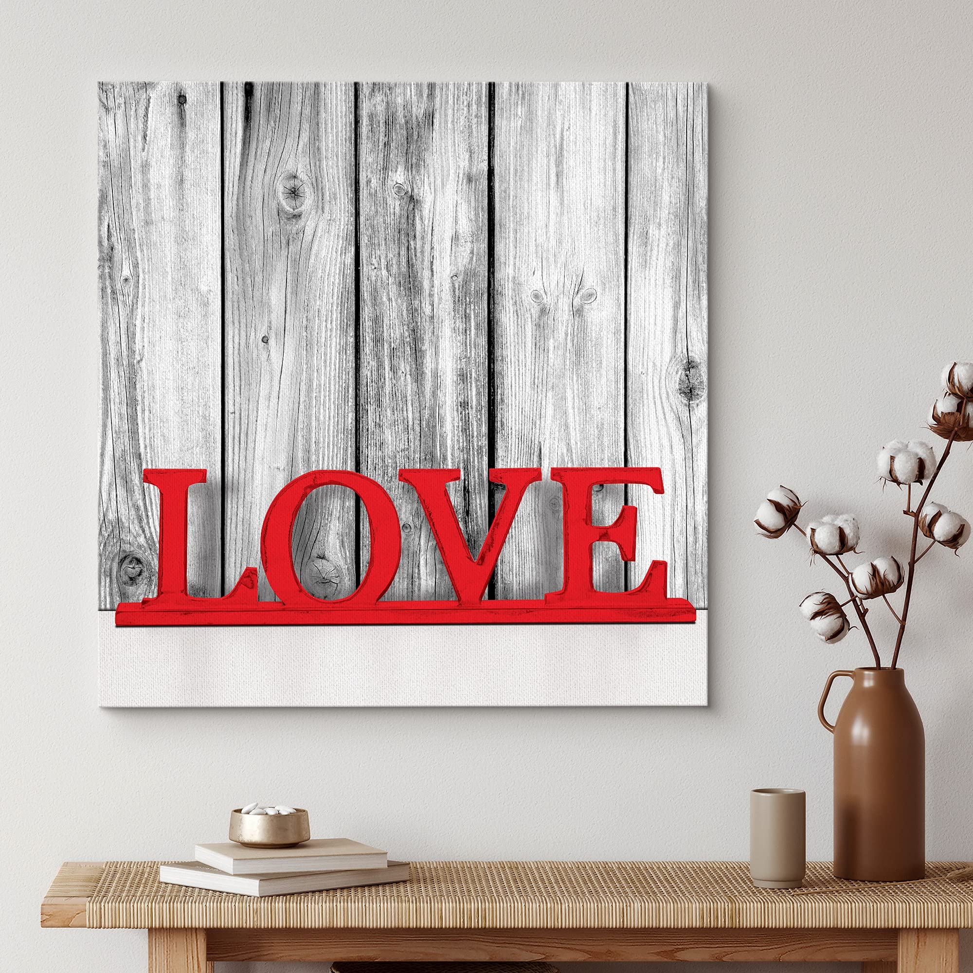 Wall26 Canvas Print Wall Art Pop Of Color Love Sign With Wood Panels People Family Typography Realism Chic Scenic Relax/Calm Mul