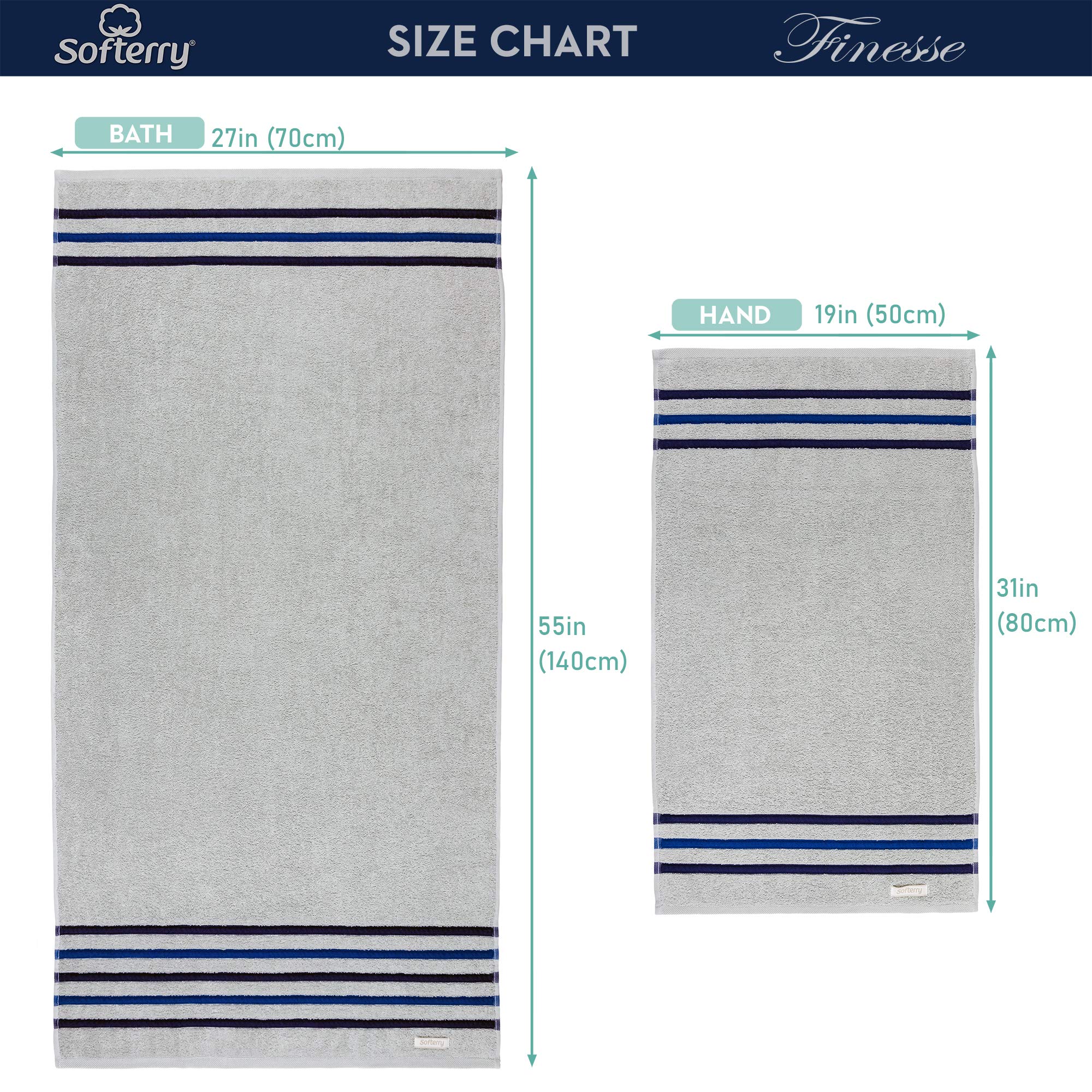 Softerry Finesse Bath Towel Set - 100% Soft Cotton - Extra Absorbent Plush And Fluffy - Luxury Hotel & Spa Quality - Fade Resist