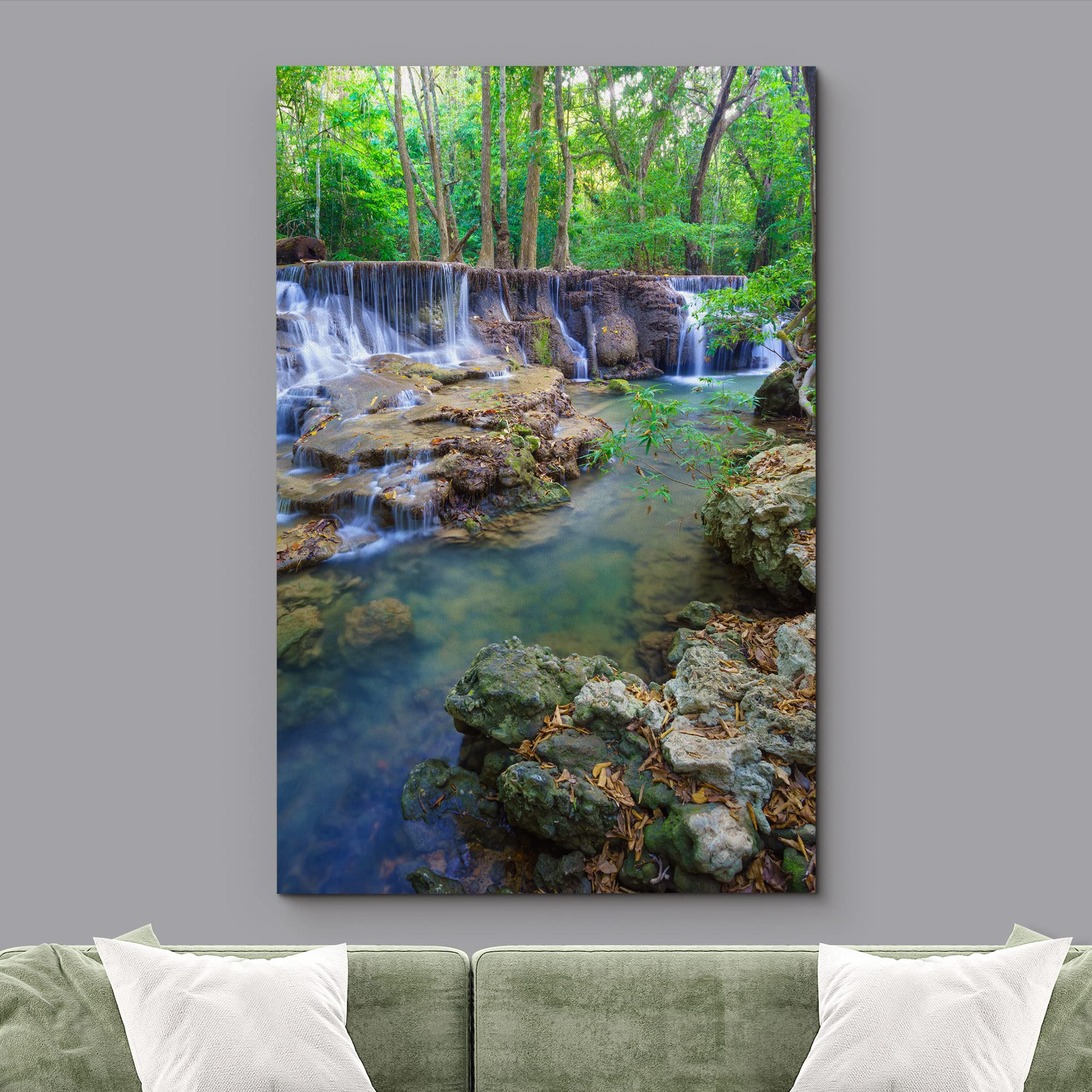 Wall26 Canvas Print Wall Art Forest River & Waterfall In Thailand Floral Plants Photography Realism Rustic Scenic Colorful Multi