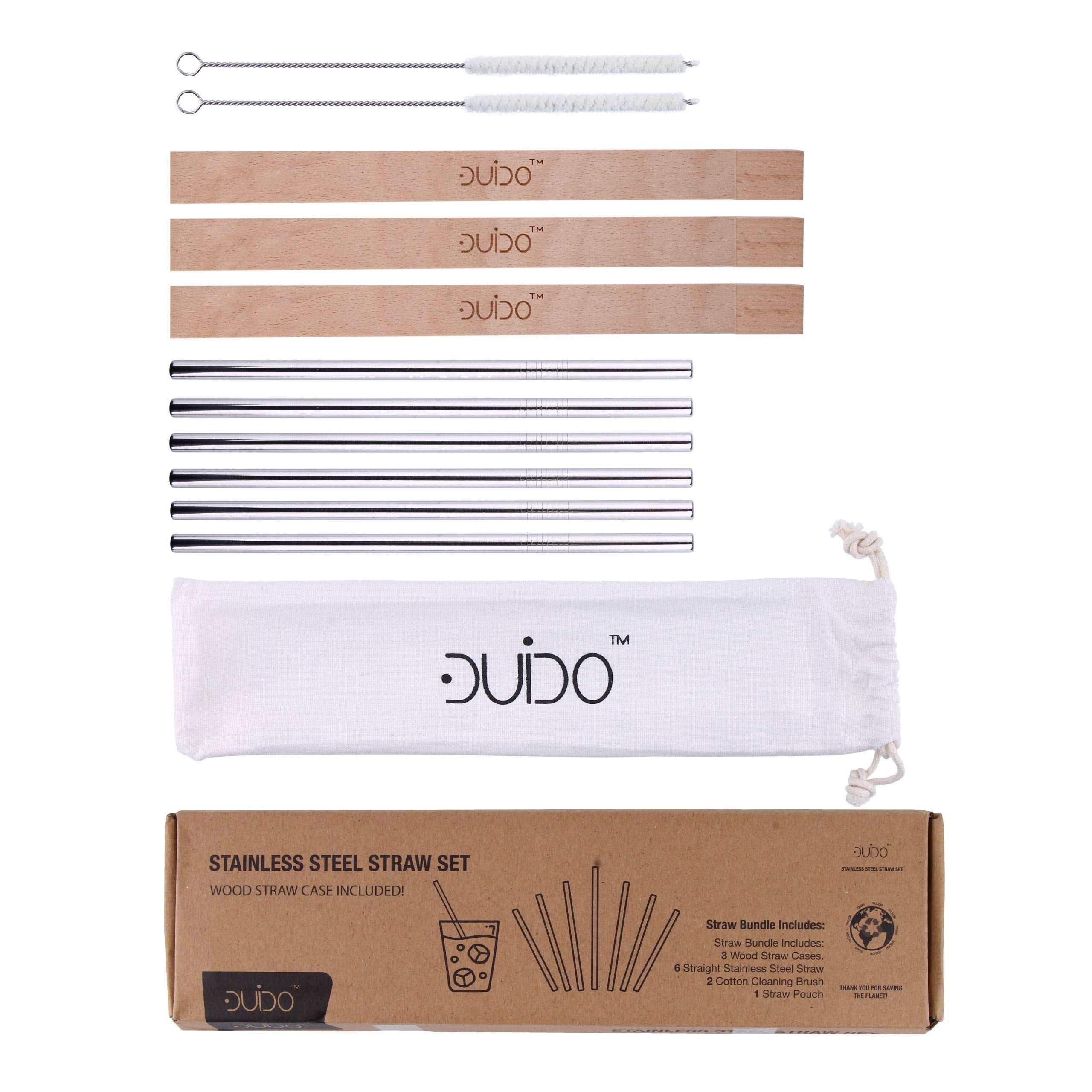 Reusable Stainless Steel Straws With Wood Case - (6 Pack) 8.5 Inch Travel Eco-Friendly Straws Drinking Reusable With Wood Case -