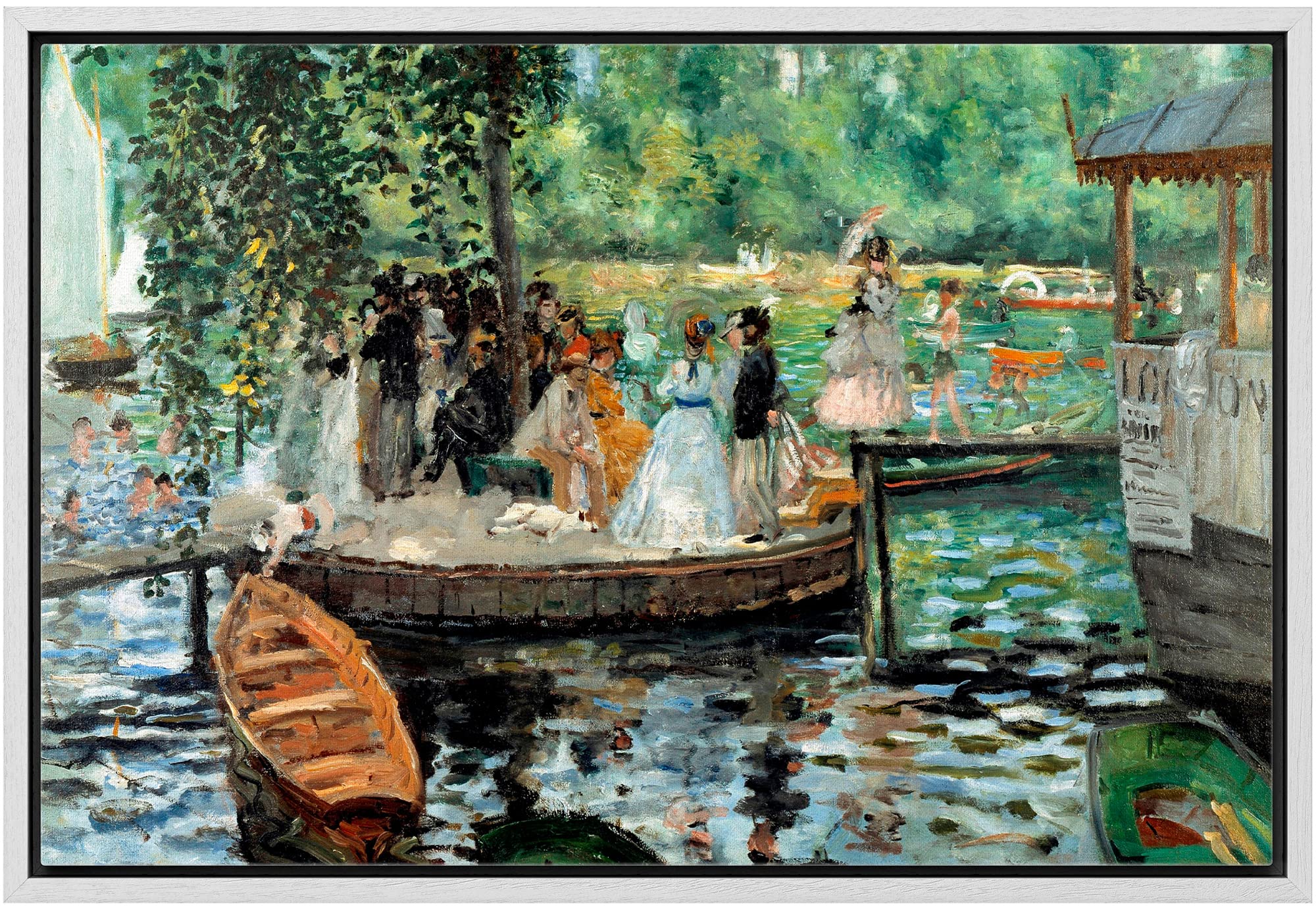 Wall26 - La Grenouillere By Pierre-Auguste Renoir - Framed Canvas Print Wall Art Famous Oil Painting Reproduction - 16''X24'' Wh