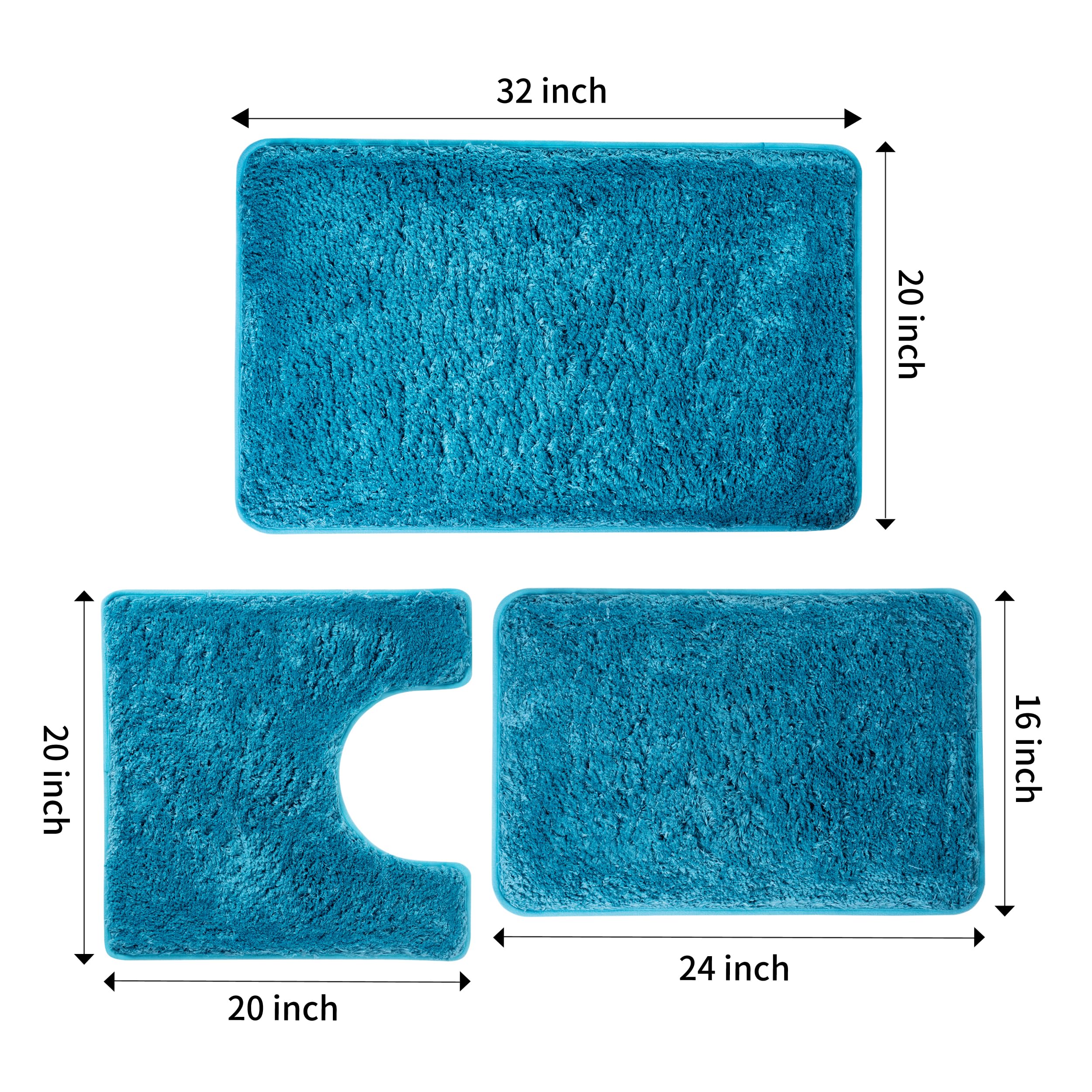 Wcbstt 3 Pieces Luxury Bathroom Rug Set With U-Shaped Toilet Rug, Non-Slip Rubber Bottom, Thick Microfiber Fluffy Plush, Water A