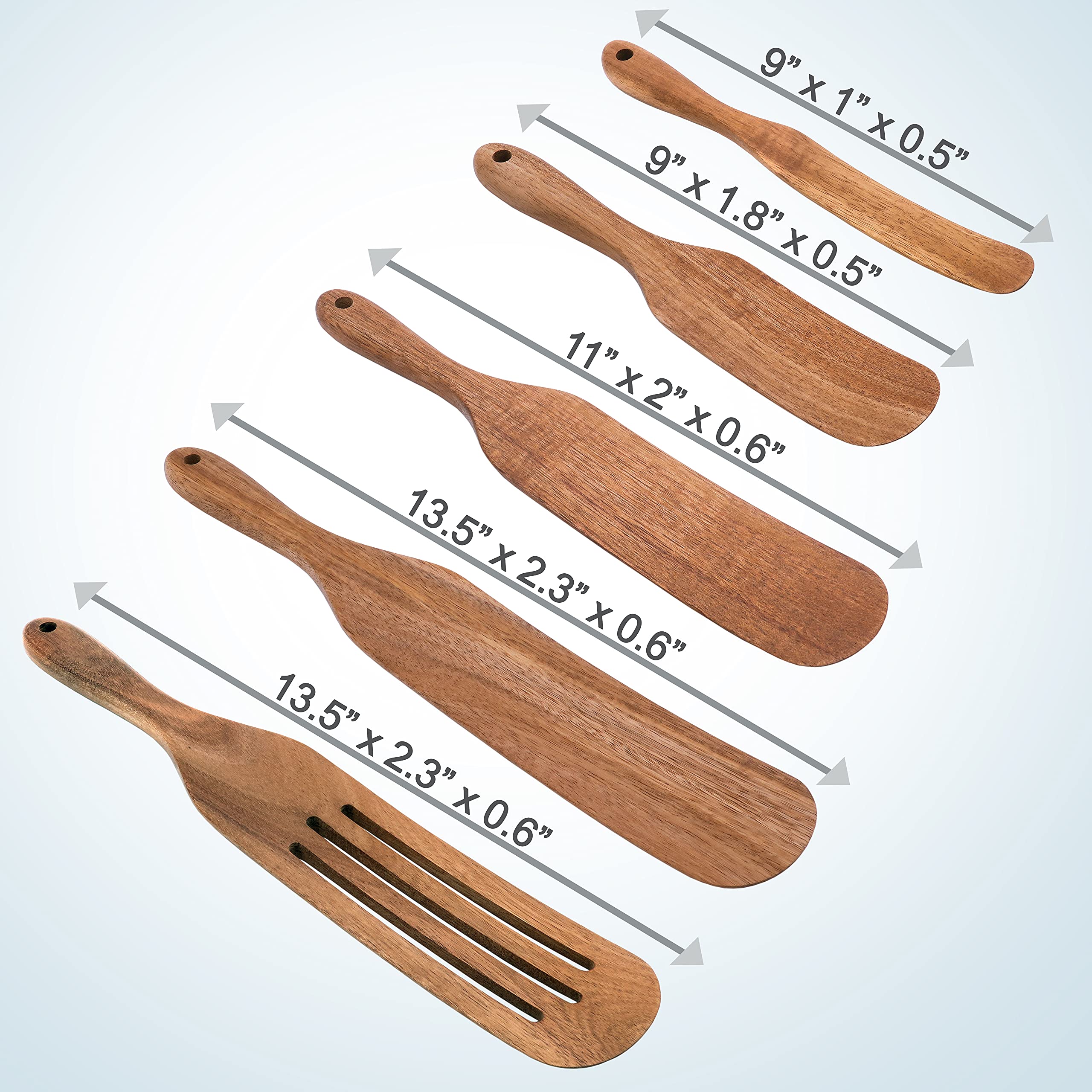 PLANTÉA Wooden Spurtle Set - Large Heat Resistant Acacia Kitchen Tools, Brown, Ideal for Stirring, Mixing, Whisking, and Serving