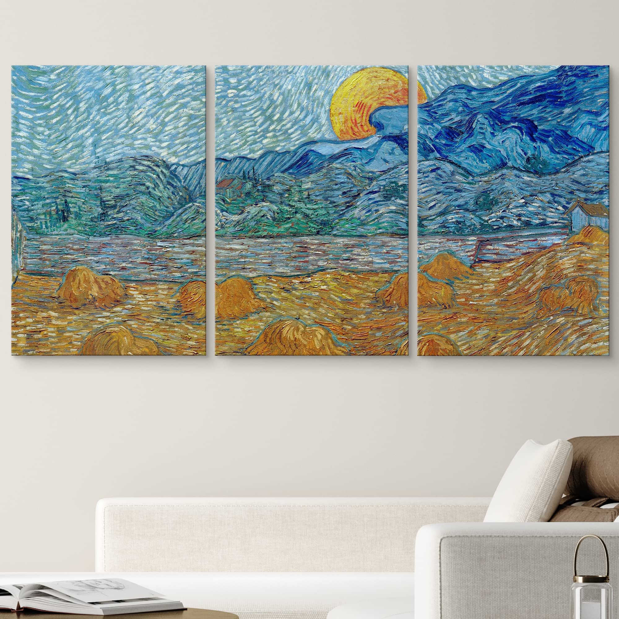 Wall26 Canvas Print Wall Art Set Evening Landscape With Rising Moon Vincent Van Gogh Classical Illustrations Fine Art Decorative