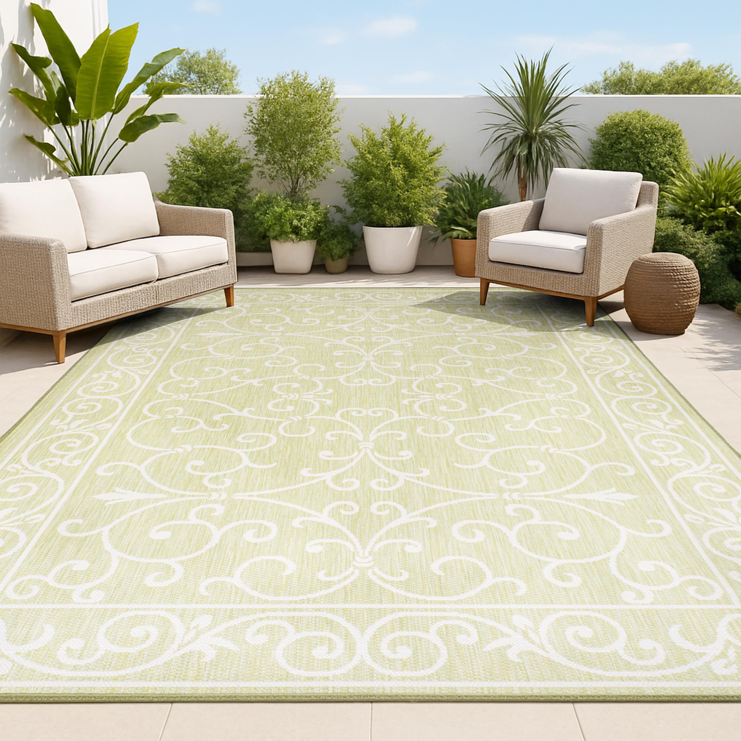 Jonathan Y Smb106H-8 Charleston Vintage Filigree Textured Weave Indoor Outdoor Area Rug, Coastal,Traditional,Transitional Easy C