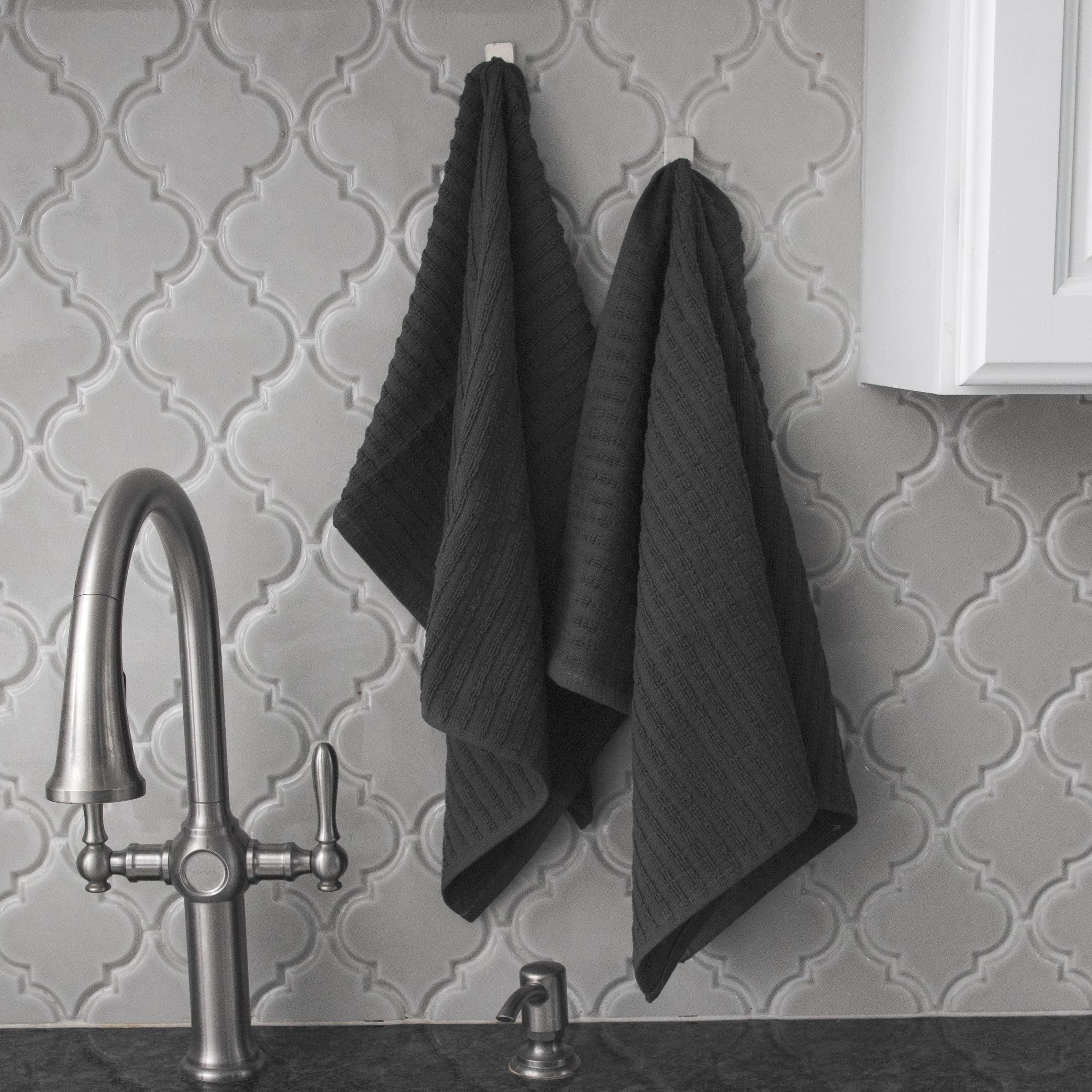 Ritz Kitchen Towel Set - 100% Combed Terry Cotton, Highly Absorbent, Oversized 28"x18", Solid Graphite, 2-Pack, Model 012911