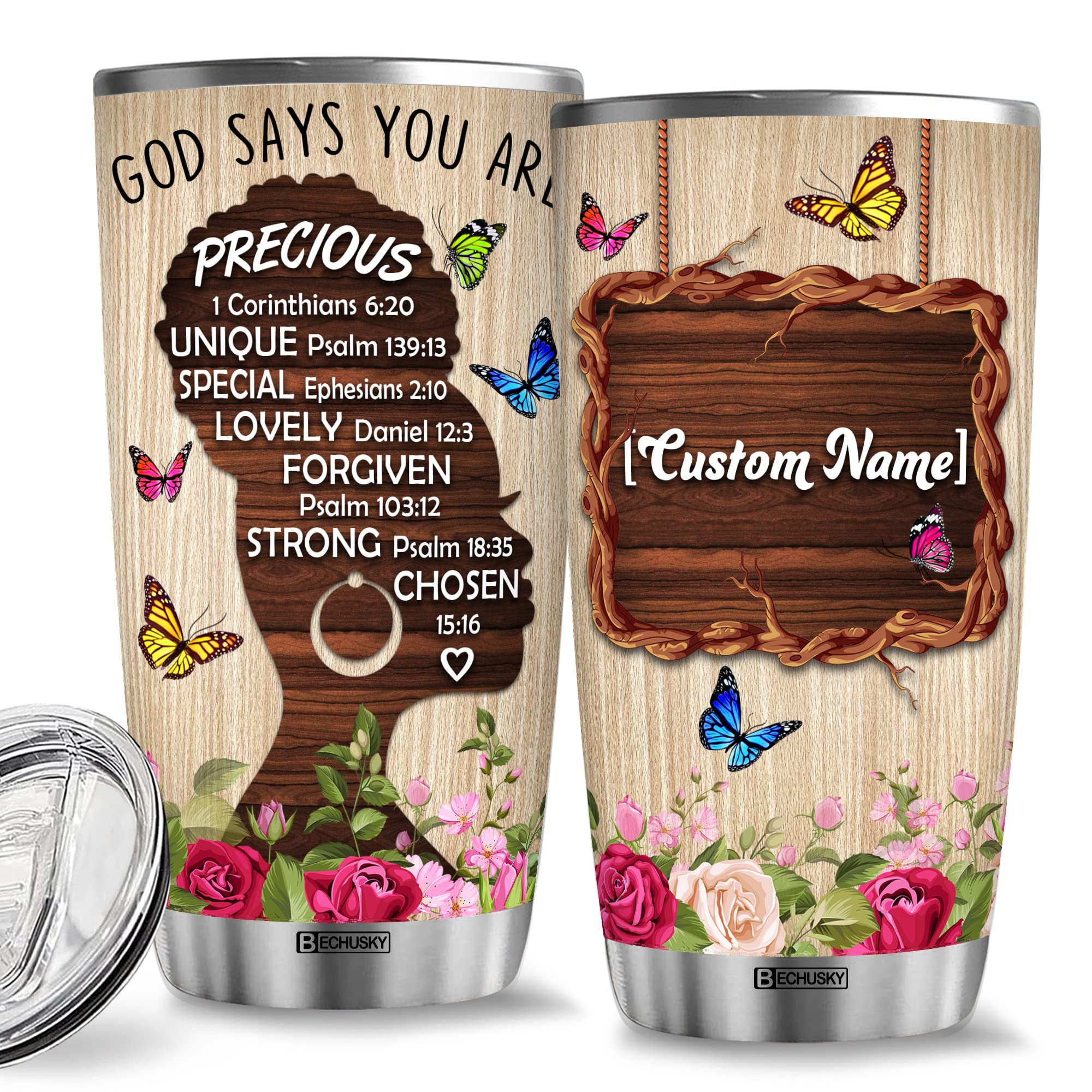 Bechusky Personalized Black Women Tumbler, Christian Gift For Women - Birthday Gifts For Women - Friend Gifts For Women Birthday