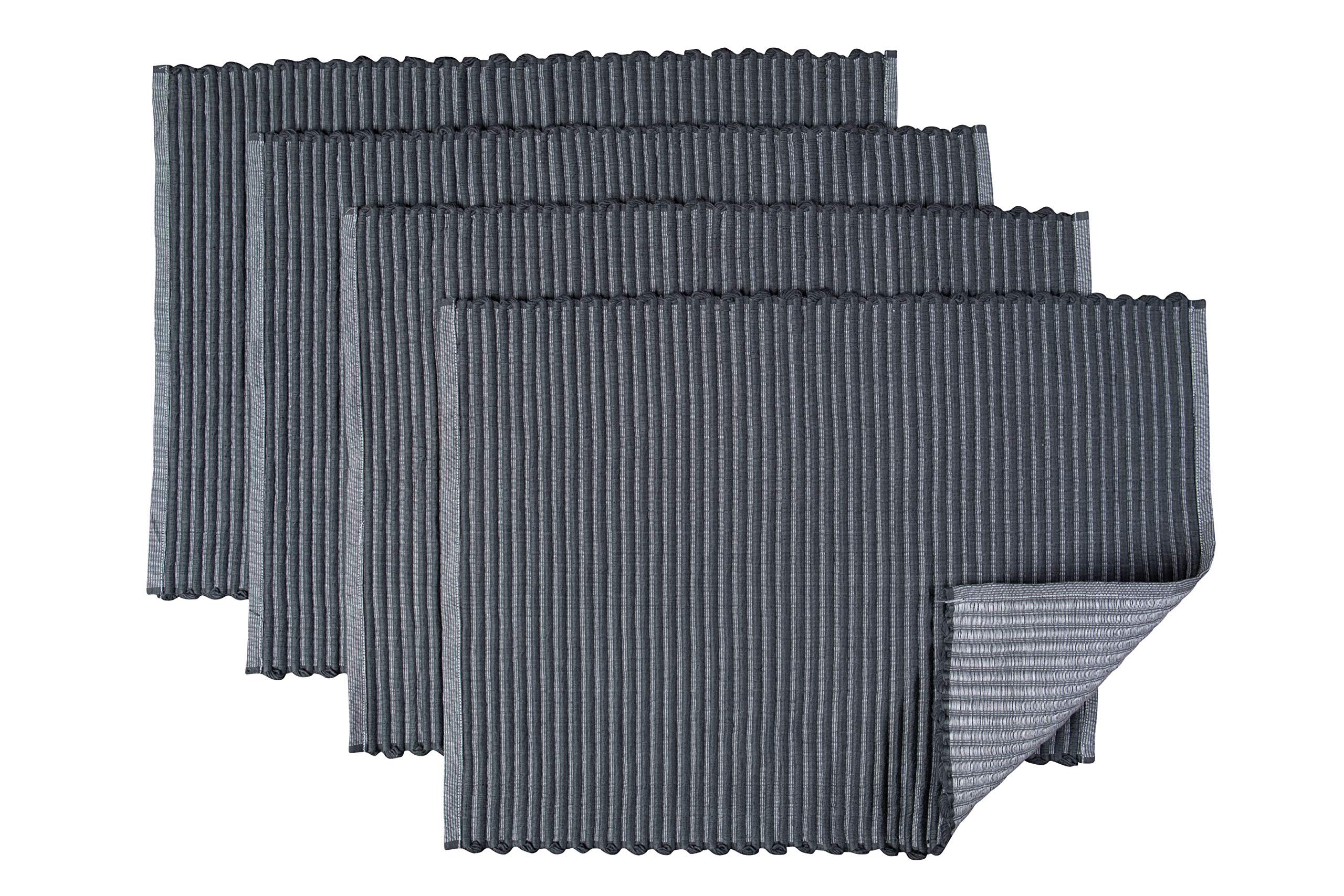 Placemats Set Of 4, Woven Cloth Placemat Set, 14X19 In, Gray Large Ribbed Place Mats For Kitchen Or Dining Table, Washable Cotto