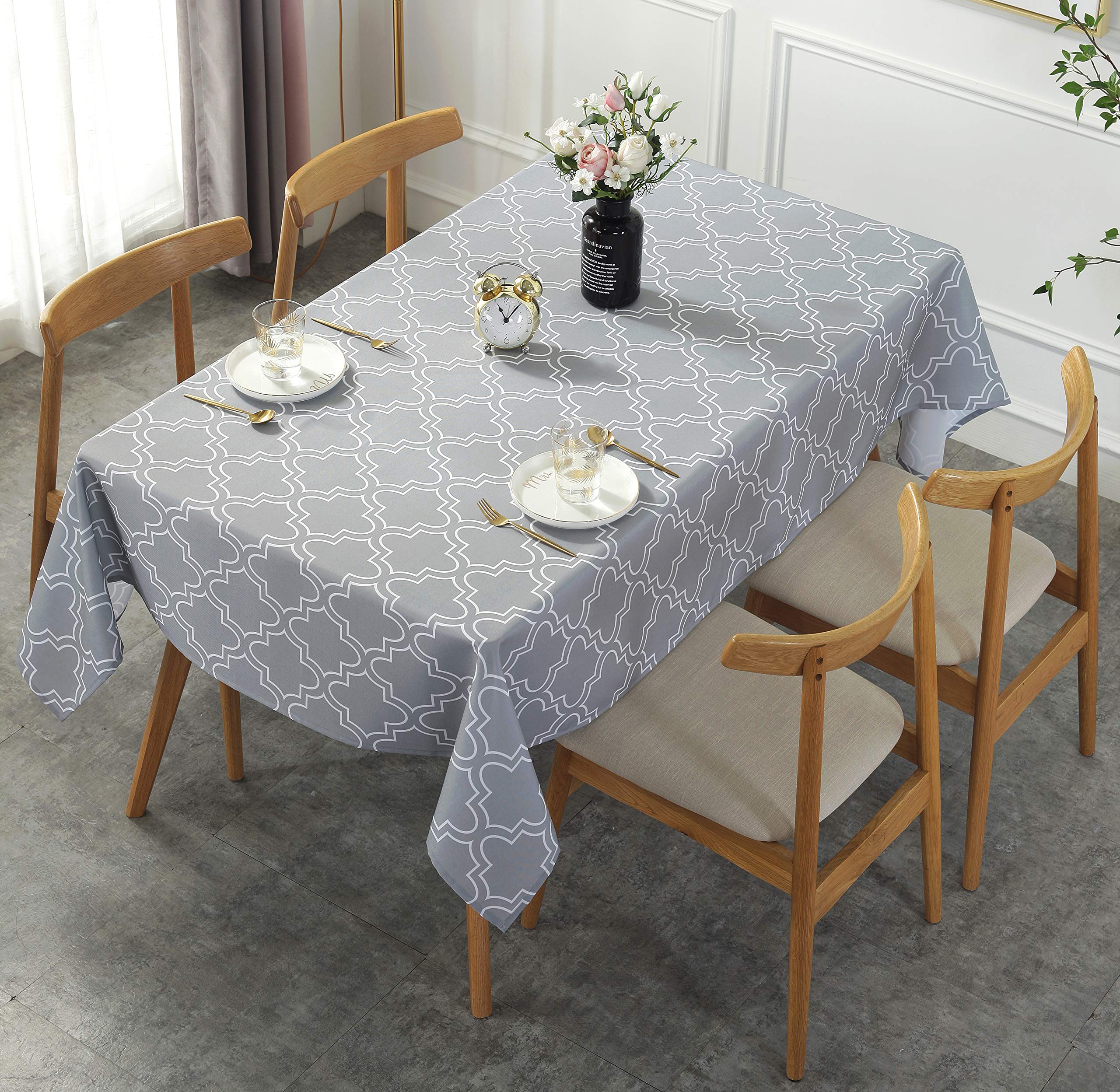 Ufriday Printed Tablecloths For Rectangle Tables, Light Grey Table Cloth Rectangular 60-Inch By 84-Inch