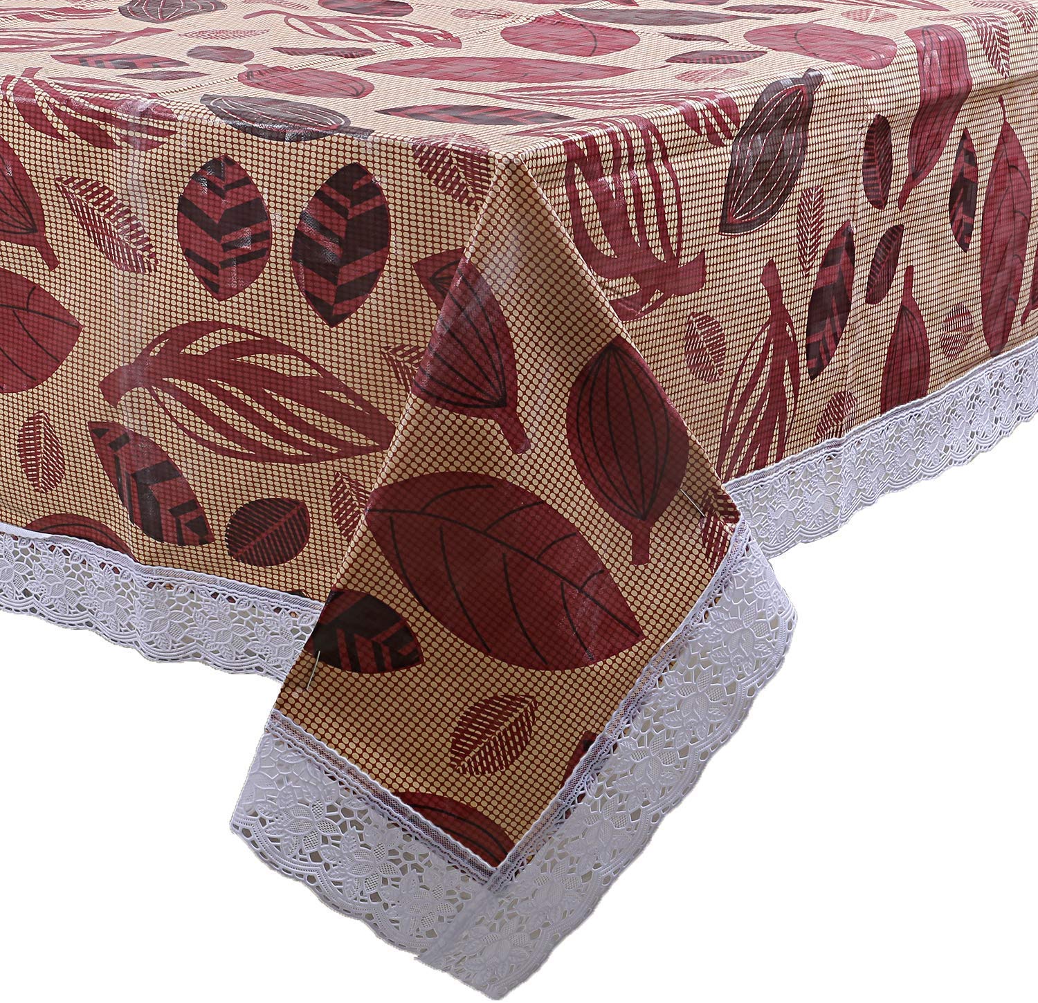 Kuber Industries Leaf Design Pvc 6 Seater Dining Table Cover 54''X78'' (Brown)-Ctktc32455