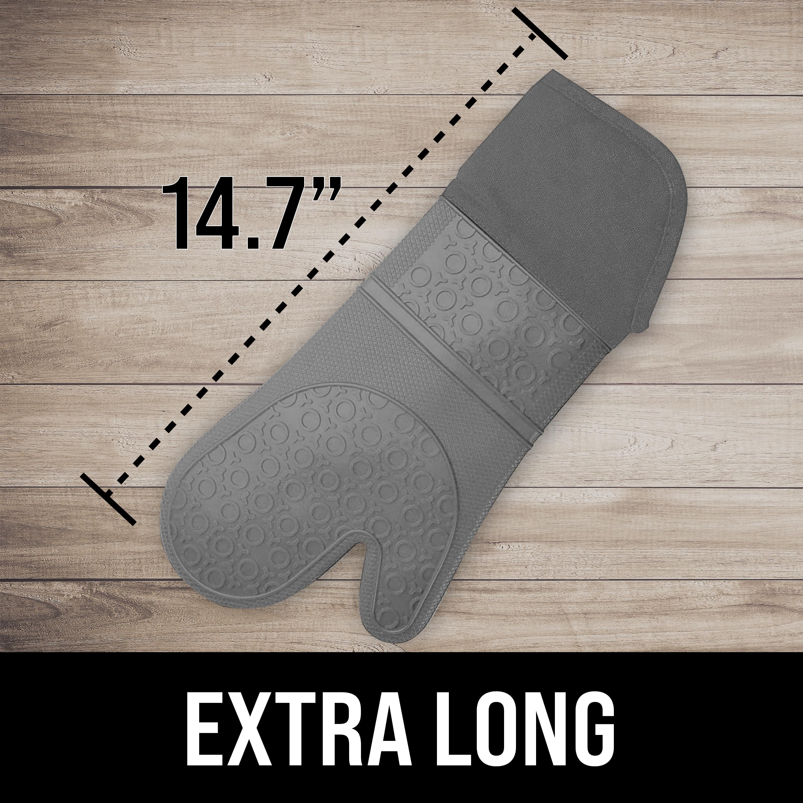 Homwe Extra Long Professional Silicone Oven Mitt, Oven Mitts With Quilted Liner, Heat Resistant Pot Holders, Flexible Oven Glove