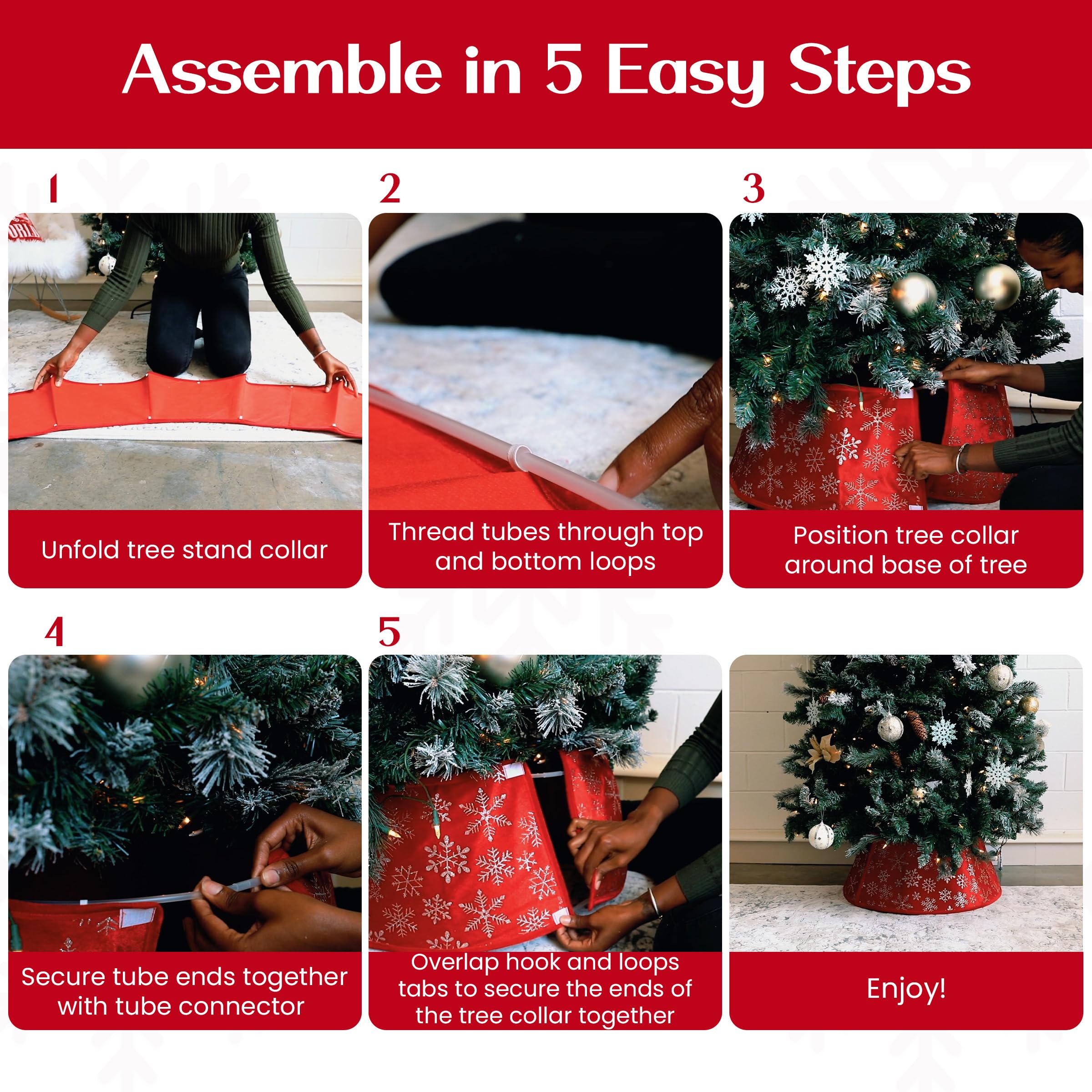 New Traditions Christmas Tree Collar - Red & Green Drum Design - 26 Diameter Fabric Stand Band for Artificial & Natural Trees -