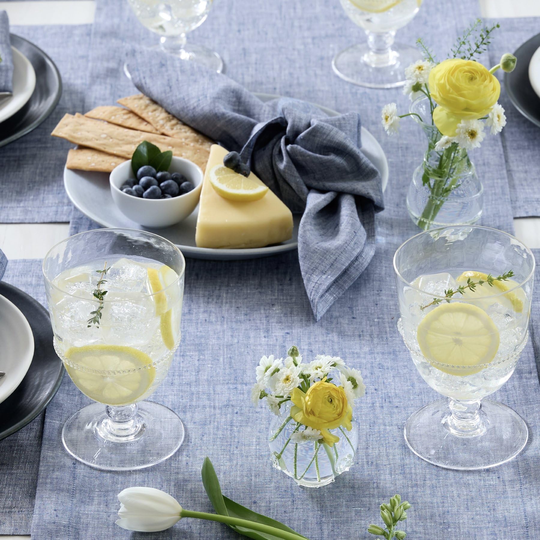 Solino Home Linen Tablecloth 52 X 52 Inch - Chambray Indigo 100% Pure Linen Table Throw For Spring, Easter - Handcrafted And Mac