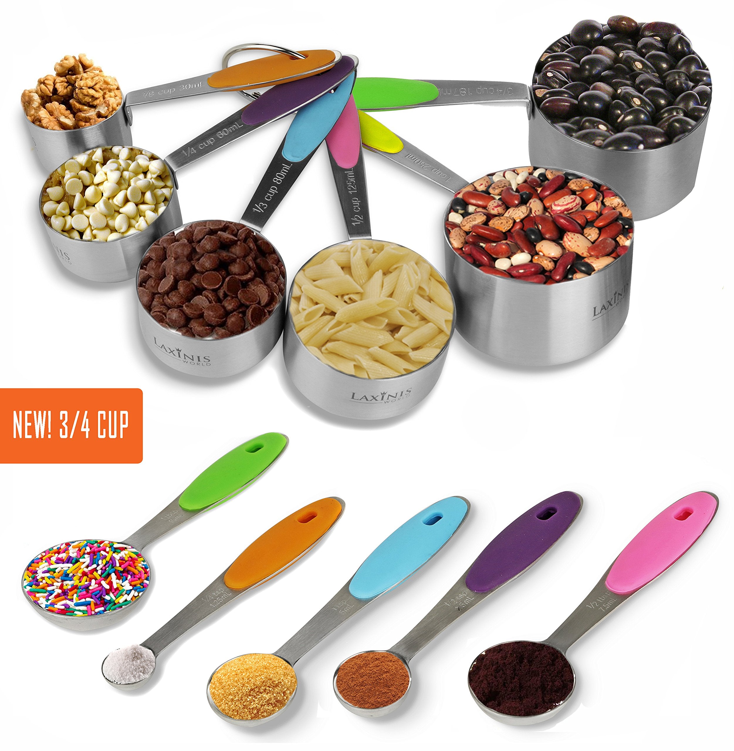 New Version! 11 Piece Measuring Cups And Spoons Set By Laxinis World | Sturdy Stainless Steel Stackable 6 Cups And 5 Spoons With