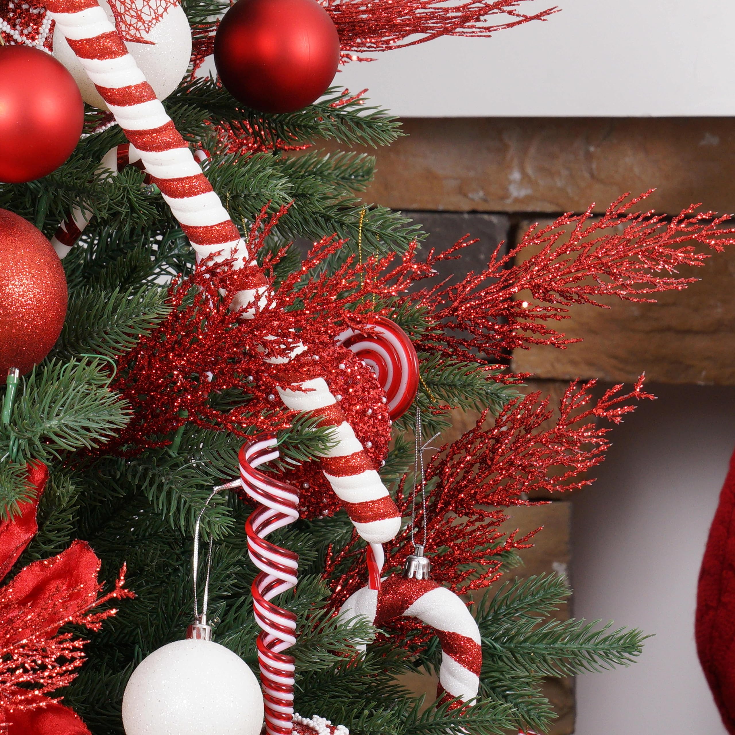 Christmas Glitter Twigs 24pcs Artificial Pine Tree Picks for Christmas Tree Ornaments fillers, DIY Xmas Wreath, Crafts, Garland,