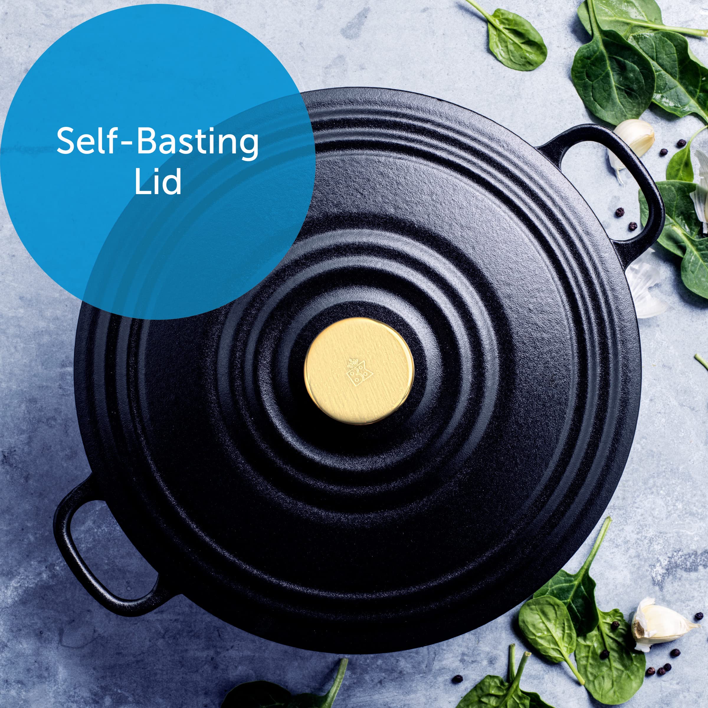 Bk Cookware Bourgogne Enameled Cast Iron 7Qt Dutch Oven, Pitch Black