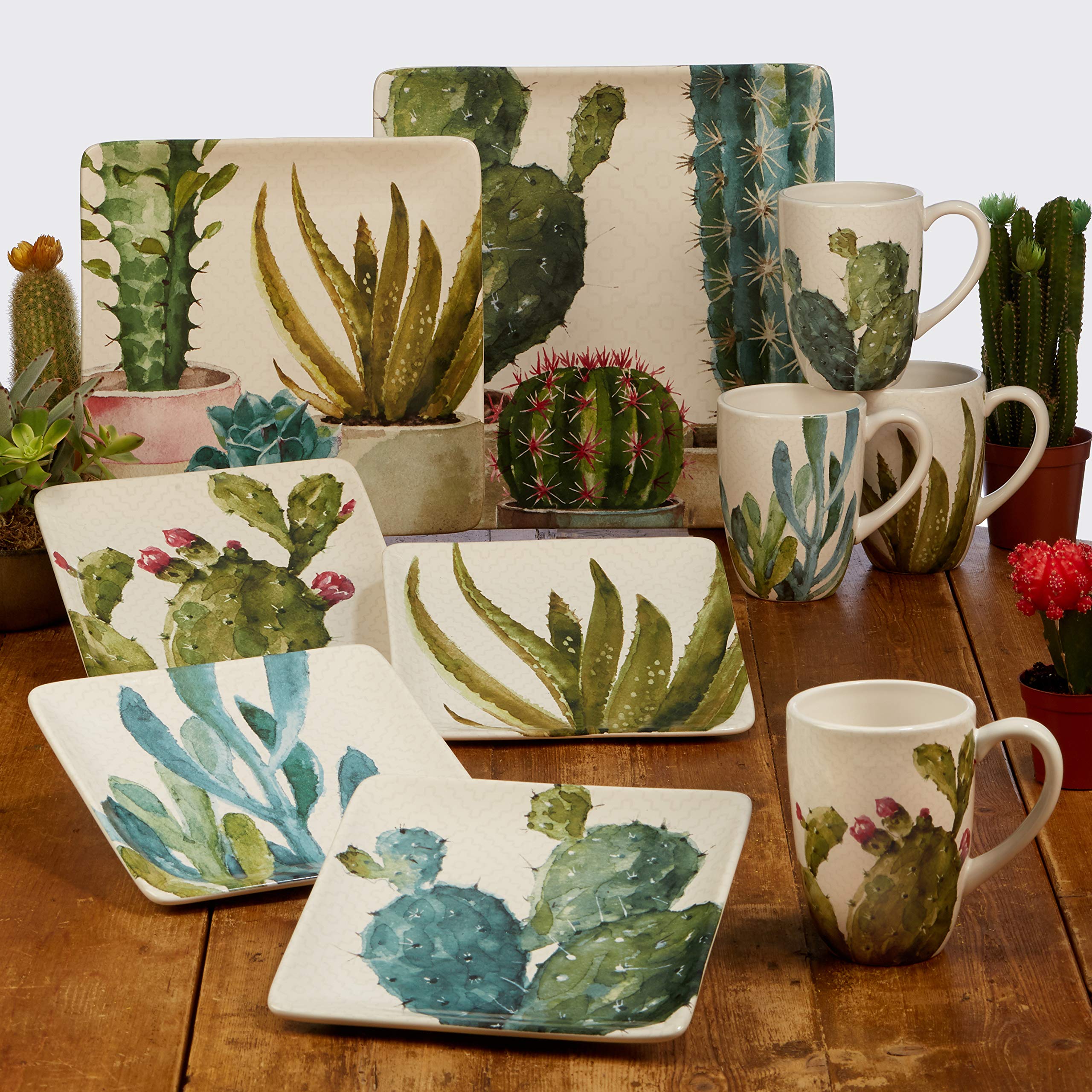 Certified International 22155Set4 Cactus Verde Dinnerware, Tableware, Dishes, One Size, Multicolored