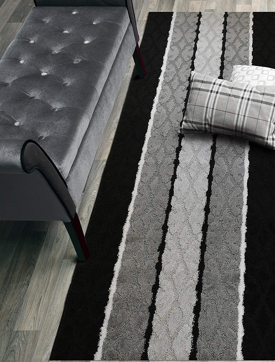 ORFA HOME Custom Cut Hallway Runner Rug, Slip Resistant, 31 Inch Wide X Your Choice of Length, Damask Black, 31 Inch X 7 feet