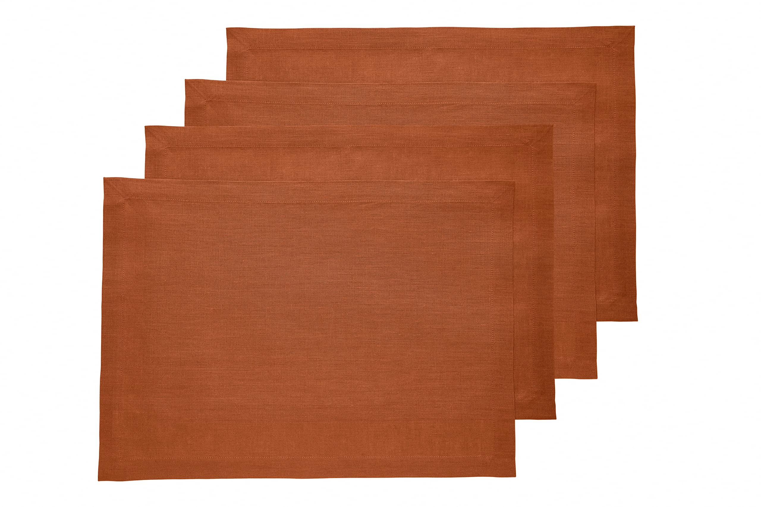 Solino Home Linen Placemats 19'' L X 14'' W Inch - 100% Pure Linen Cinnamon Cloth Placemats Set Of 4 - Fete, Washable Fabric Pla