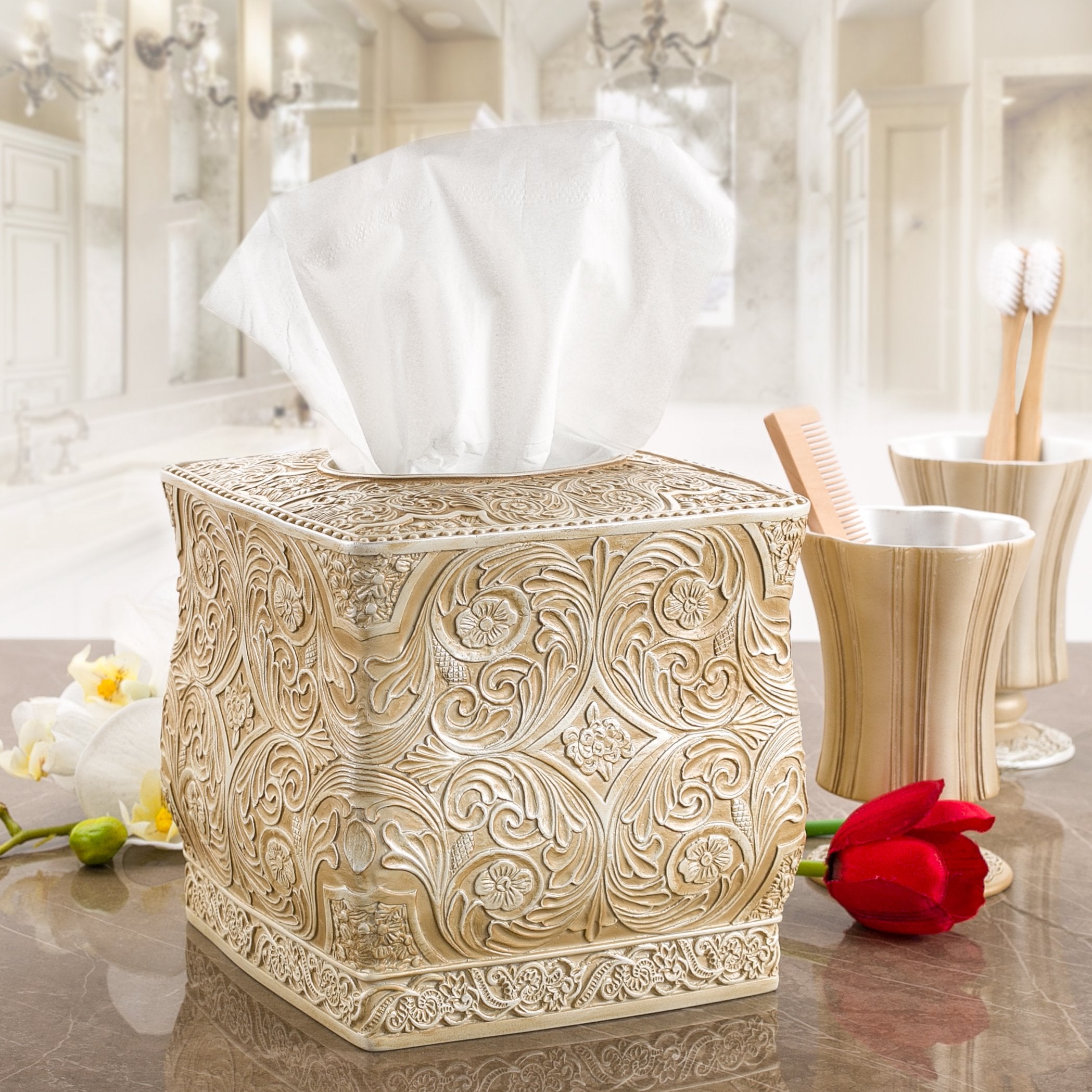 Creative Scents Square Tissue Box Cover - Decorative Bathroom Tissue Holder Is Finished In Beautiful Victoria Collection For Cut