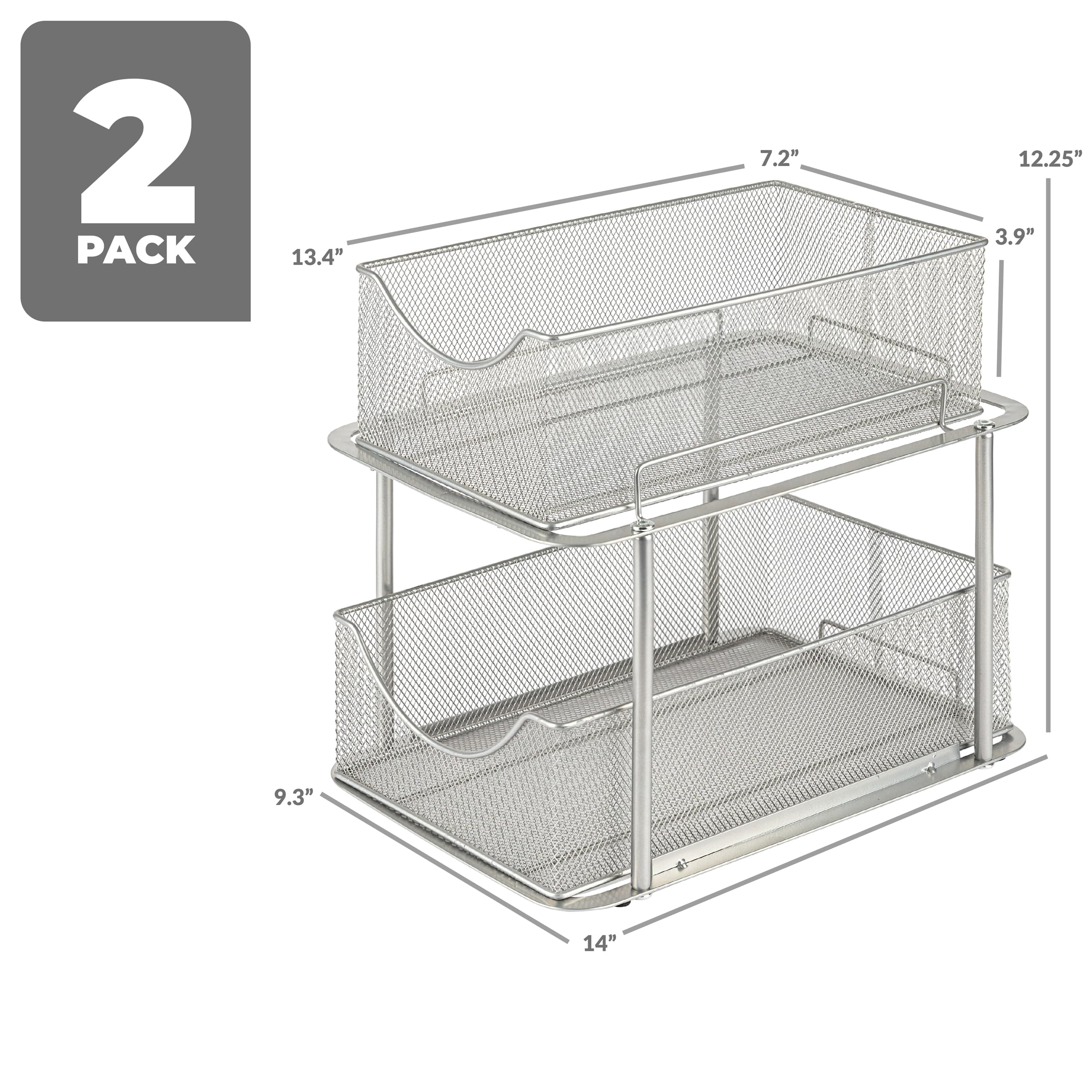 Sorbus 2 Sets Of 2 Tier Metal Under Sink Organizer For Bathroom, Kitchen, Strong Steel Mesh Sliding Drawers For Under Sink, Unde