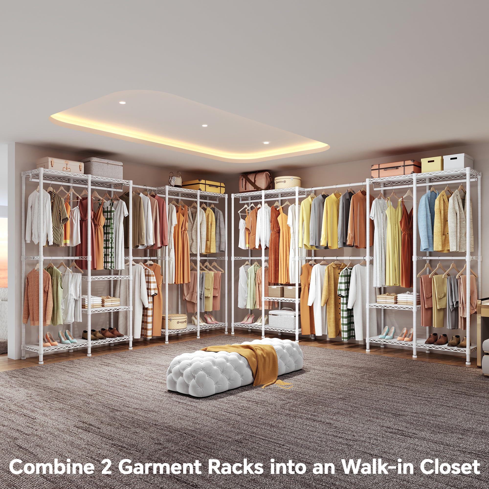 Higeego H5 Pro Heavy Duty Clothes Rack Wardrobe Closet For Hanging Clothes, Freestanding Garment Rack With Expandable Hanger Rod