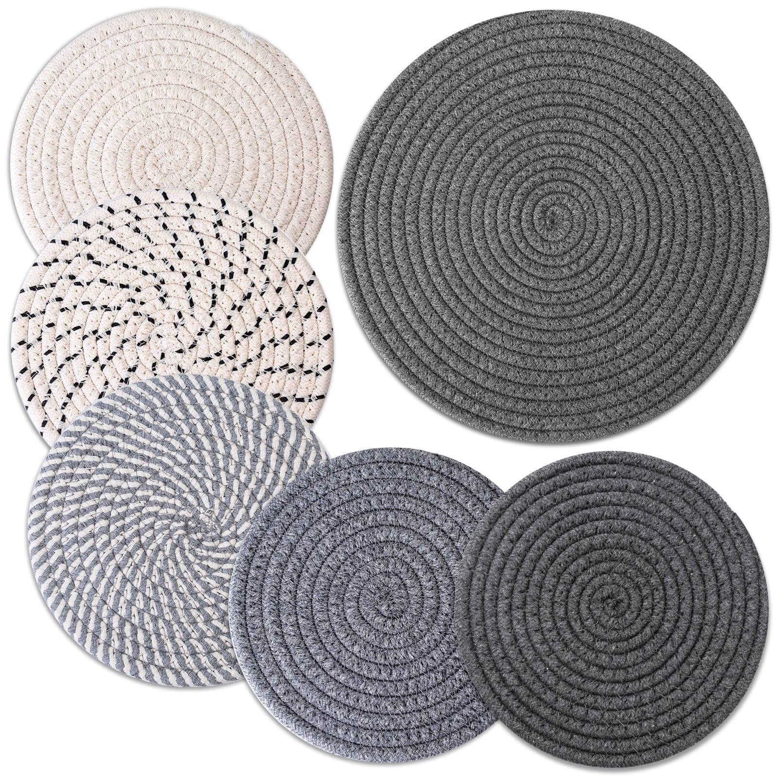 Billbotk Trivets For Hot Dishes, 6 Pieces Pot Holders For Kitchen, 100% Cotton Woven Hot Pads For Kitchen, Trivets For Kitchen H