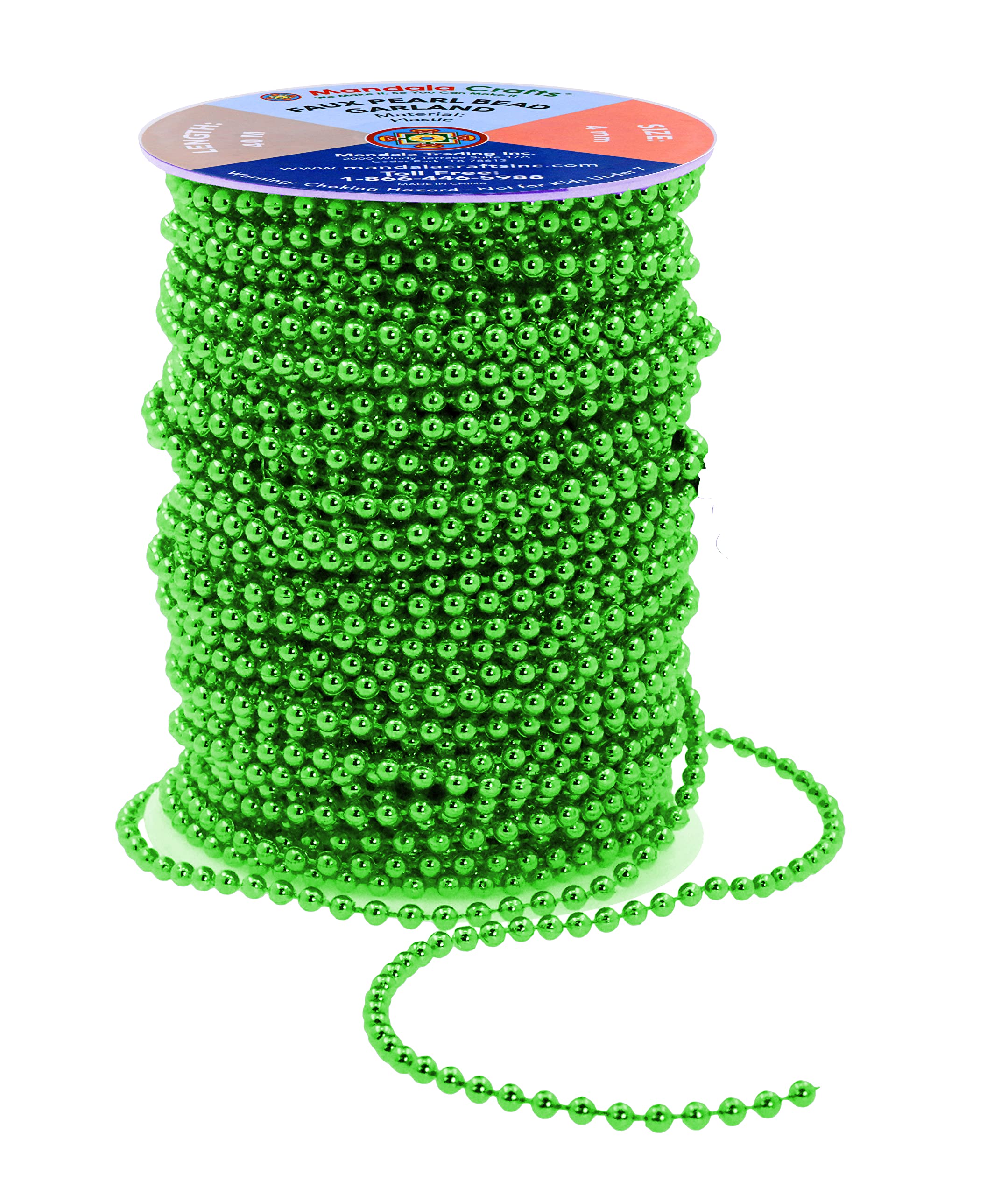 Mandala Crafts Faux Green Pearl Beads Garland - 4Mm 44 Yds Green Pearl Strands Spool Pearl String Bead Roll Pearl Garland For We