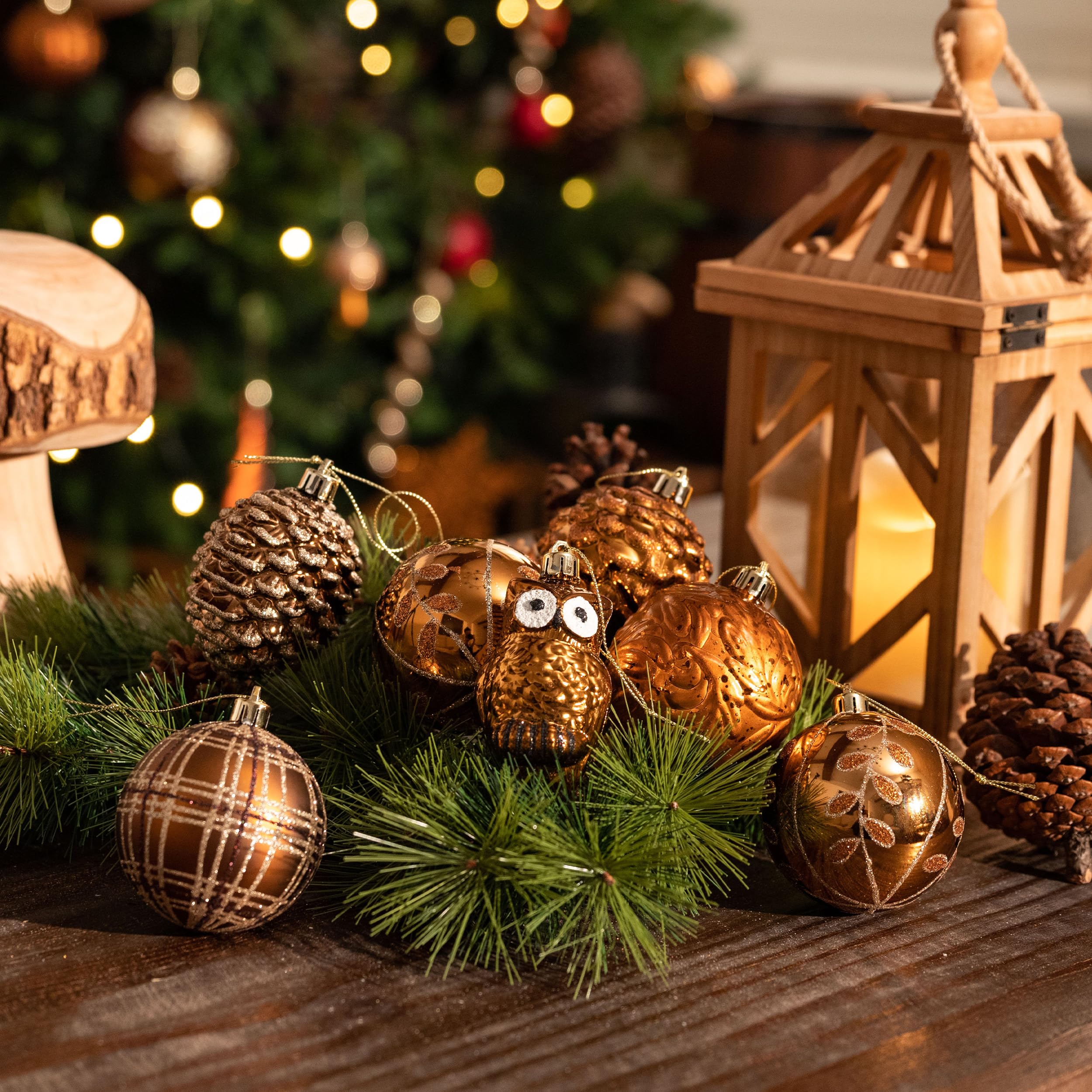 Valery Madelyn Ornaments for Christmas Trees, 70ct Bronze Copper and Gold Shatterproof Christmas Tree Decorations, Woodland Brow
