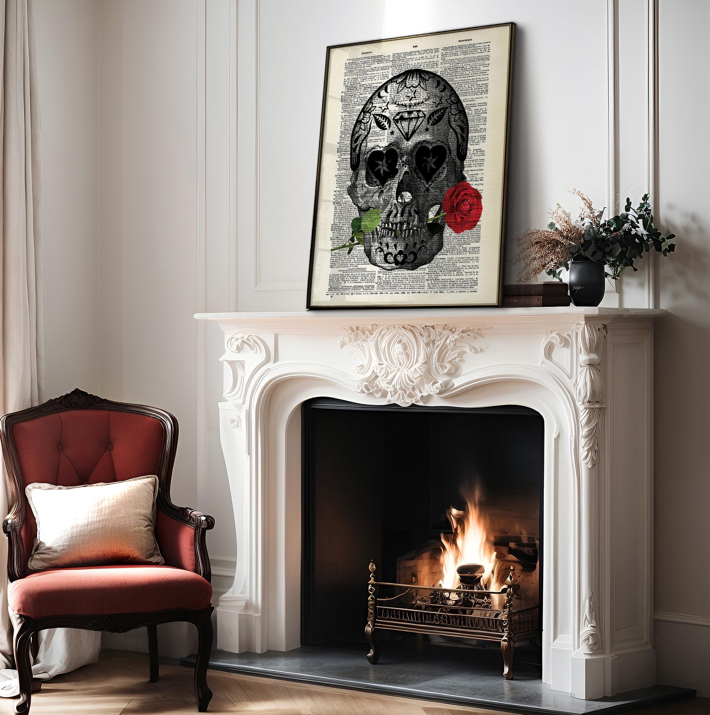 Poster Master Dictionary Art Poster - Rose And Sugar Skull Print - Flower Art - Tattoo Art - Day Of The Dead Art - Goth Gift For