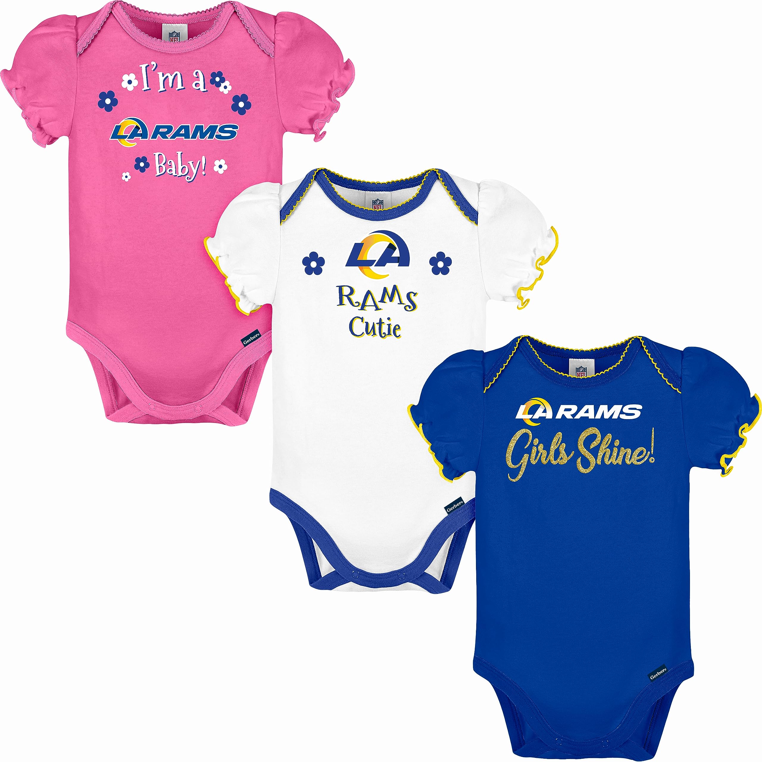 Nfl Los Angeles Rams 3 Pack Short Sleeve Bodysuit, Blue Los Angeles Rams New, 18 Months