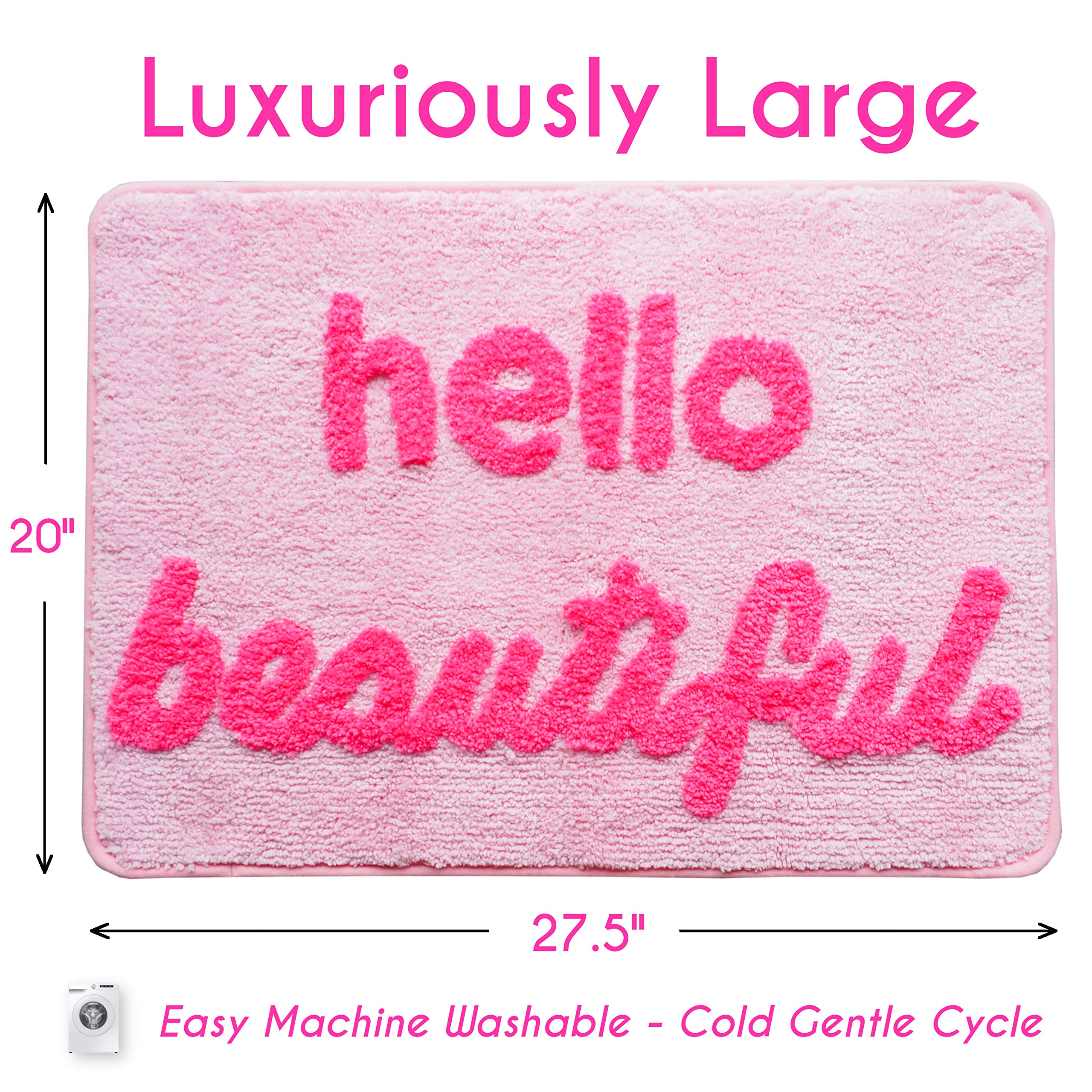 Hello Beautiful Bath Mat Light Pink Blush Peach Coral Cute Bathroom Rugs For Girls You Look Good Gorgeous Funny Shower Fun Bathr