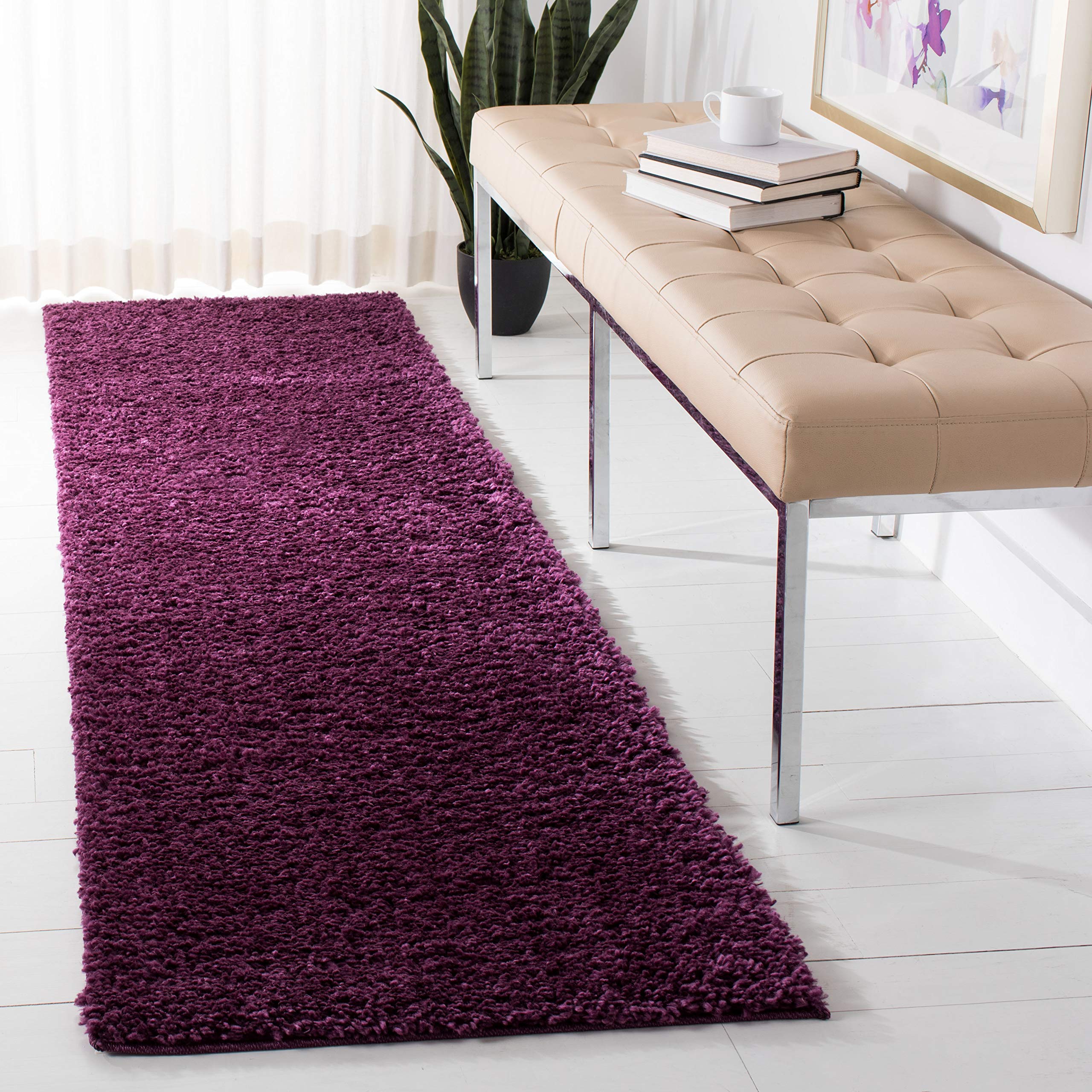 SAFAVIEH August Shag Collection Runner Rug - 23 x 14, Purple, Solid Design, Plush 1.2-inch Thick, Non-Shedding, Ideal for High