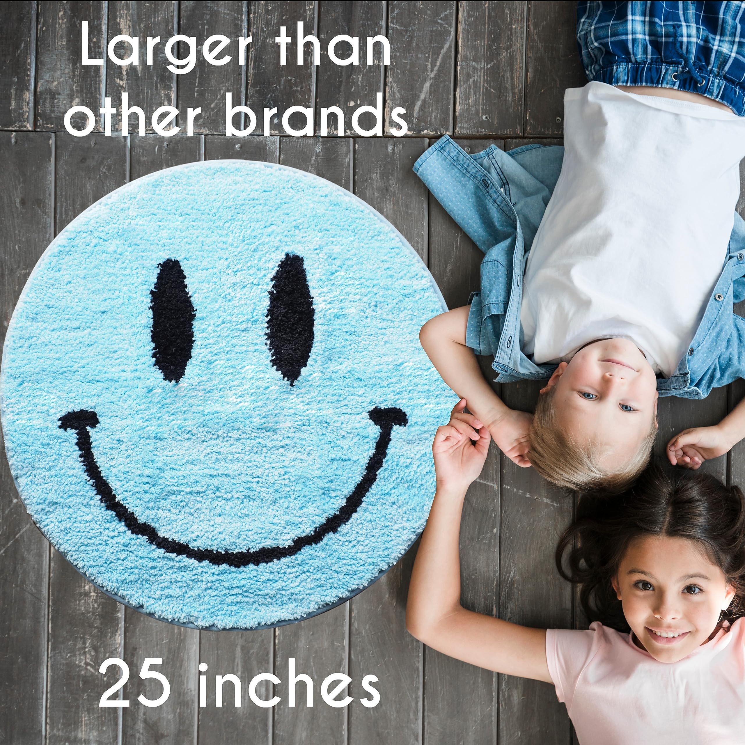 Evovee Blue Bath Mat Rug Funny Happy Cute Bathroom Decor Face Shower Rugs Retro Funky Bedroom Aesthetic Fun Round Preppy Cool Ap