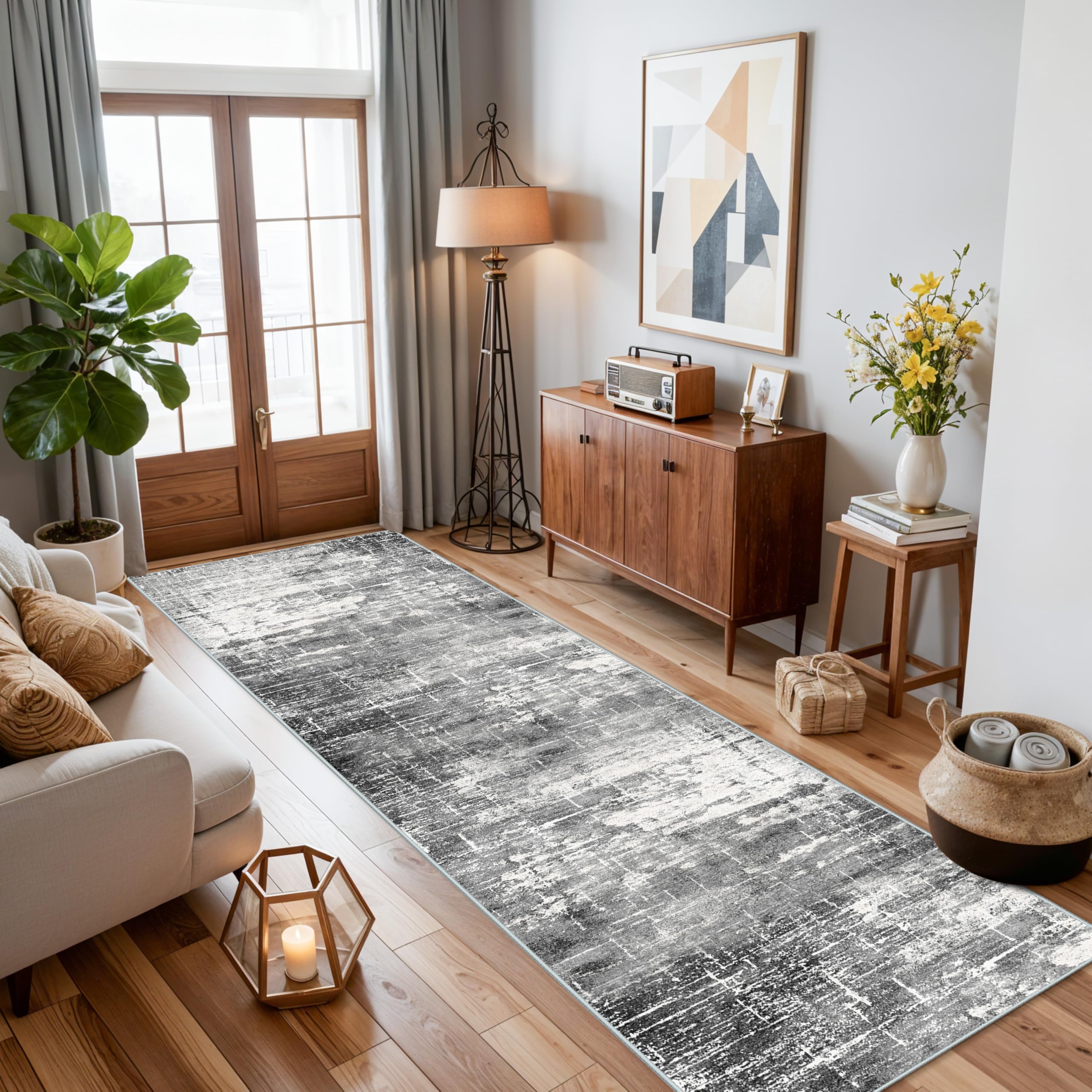 Washable 2X10 Kitchen Area Rug: Entryway Abstract Rug Runner Soft Bedroom Besides Floor Mat Non-Slip Indoor Farmhouse Carpet for