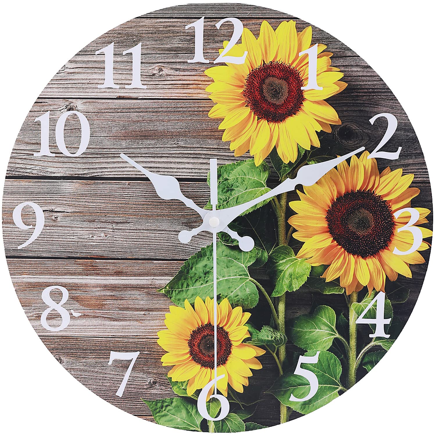 Ezxzz Sunflower Kitchen Decor Round Wall Clock 10 Inch Bathroom Decor Silent Non Ticking Wood Clock