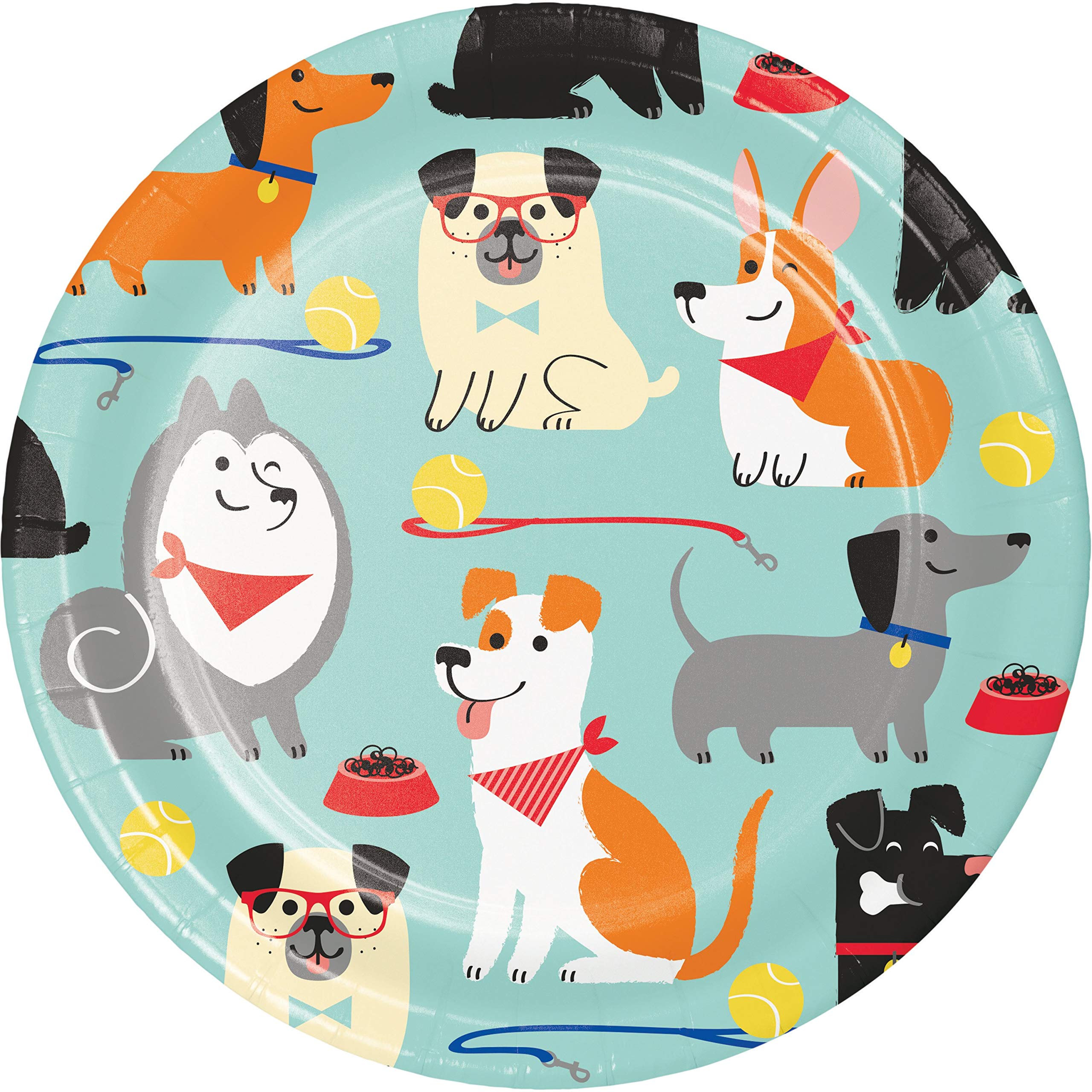 Creative Converting Dog Party Dessert Plates, 8 Count, Blue, 7''