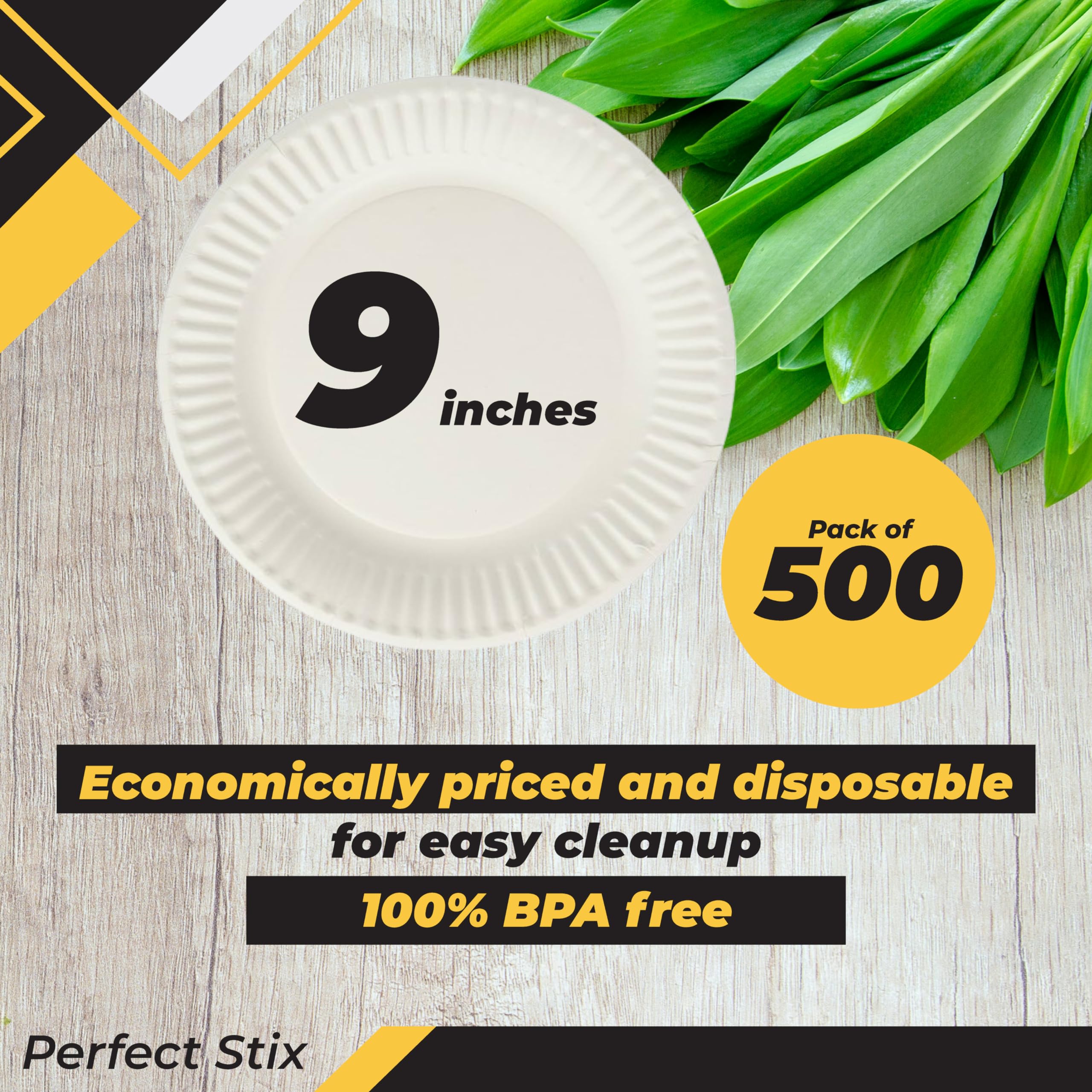 Perfect Stix White Paper Plate, 9 Paper Plate 9-500 (Pack Of 500)