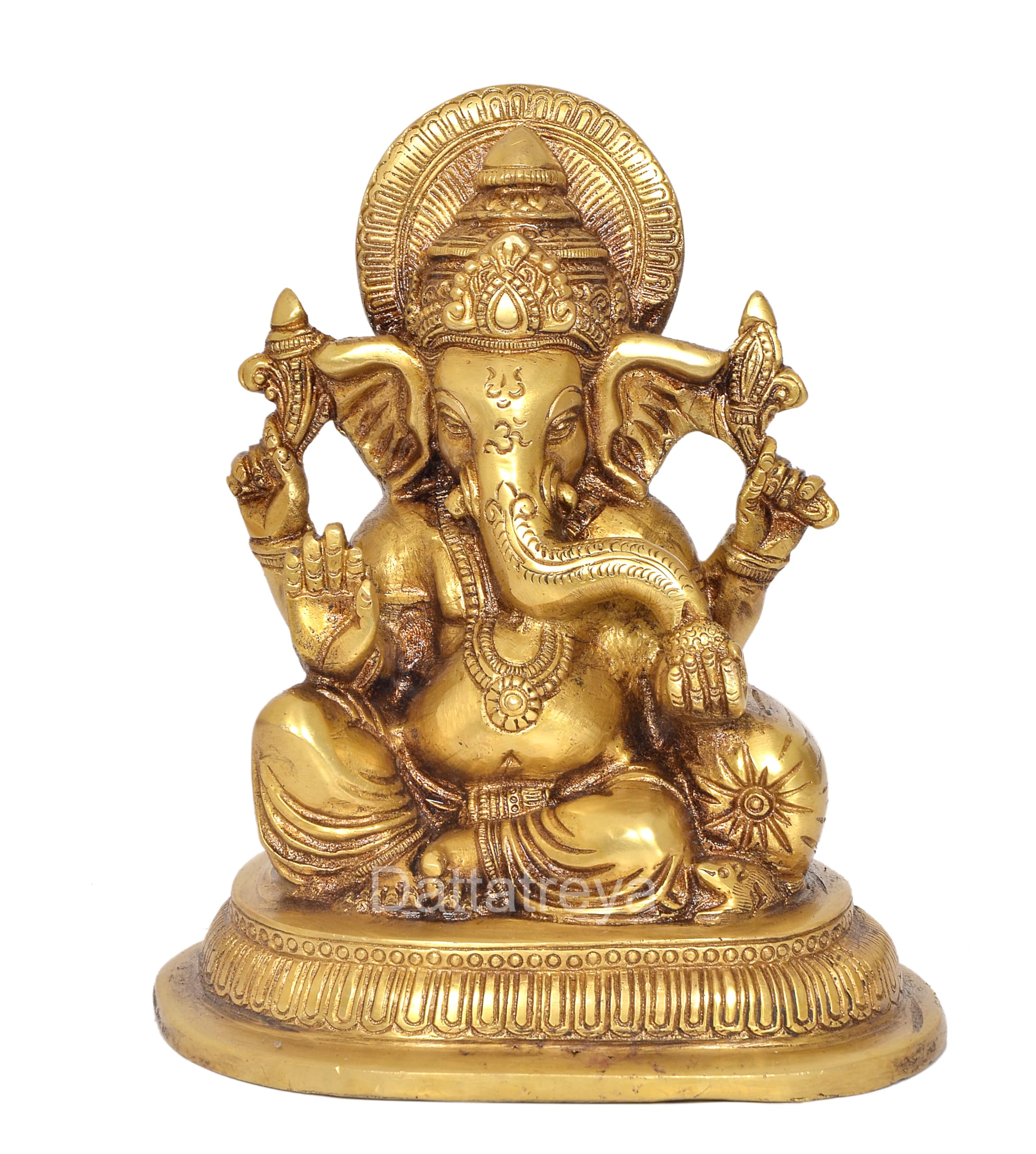 Dattatreya Brass Lord Ganesha Religious Statue Idol Ganesh Murti Home Decor Office Puja Mandir (Height 7.5 Inch)