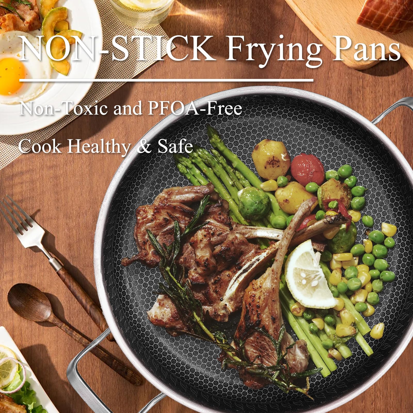Vinchef Skillet With Lid 13 Inch Stainless Steel Pan, Pfoa Free, Dishwasher And Oven Safe Cookware, Cooking Pan For Induction Co
