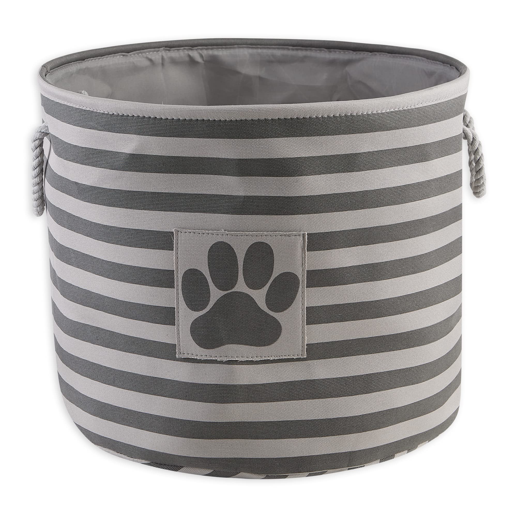Bone Dry Pet Storage Collection Striped Paw Patch Bin, Large Round, Gray