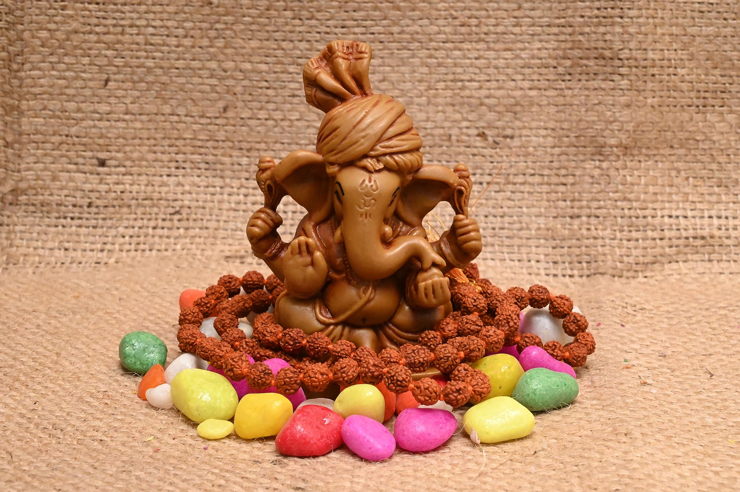 KariGhar Feta Ganesh Idol Perfect Idol for Car Dashboard/ Home/ Living Room/ Puja Room/ Gifting (Brown, 2X2.75X4 inches)