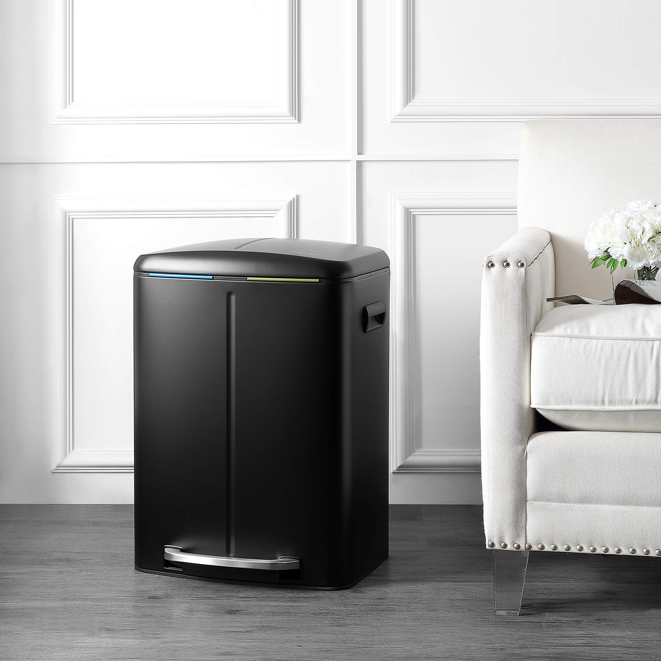 Happimess Hpm1005B Marco Rectangular 10.6-Gallon Double Bucket Trash Can With Soft-Close Lid, Fingerprint Resistant, Modern, Min