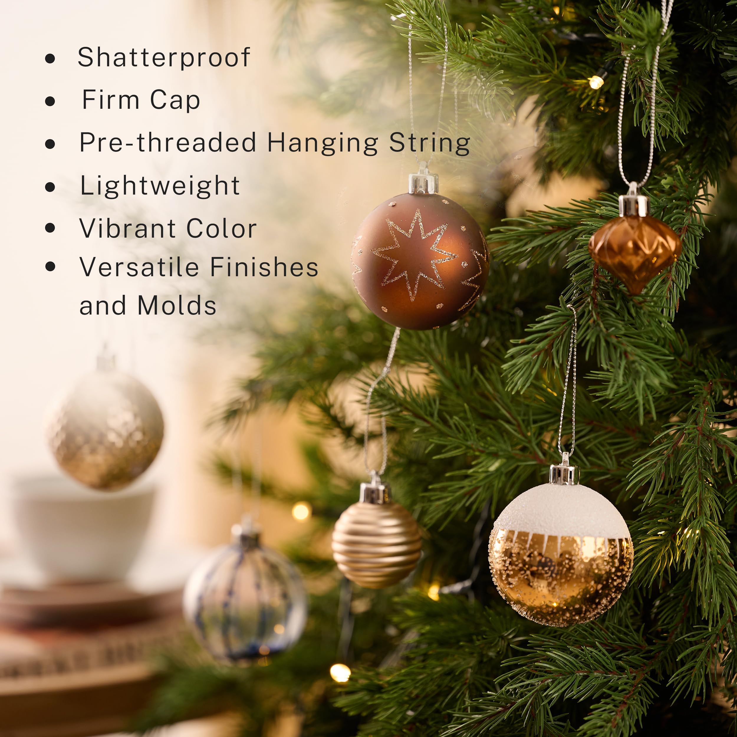 DecorbyHannah Christmas Ornaments Set, 21ct Blue Copper Gold Ornaments for Christmas Tree Decorations, Celestial Shatterproof Pl
