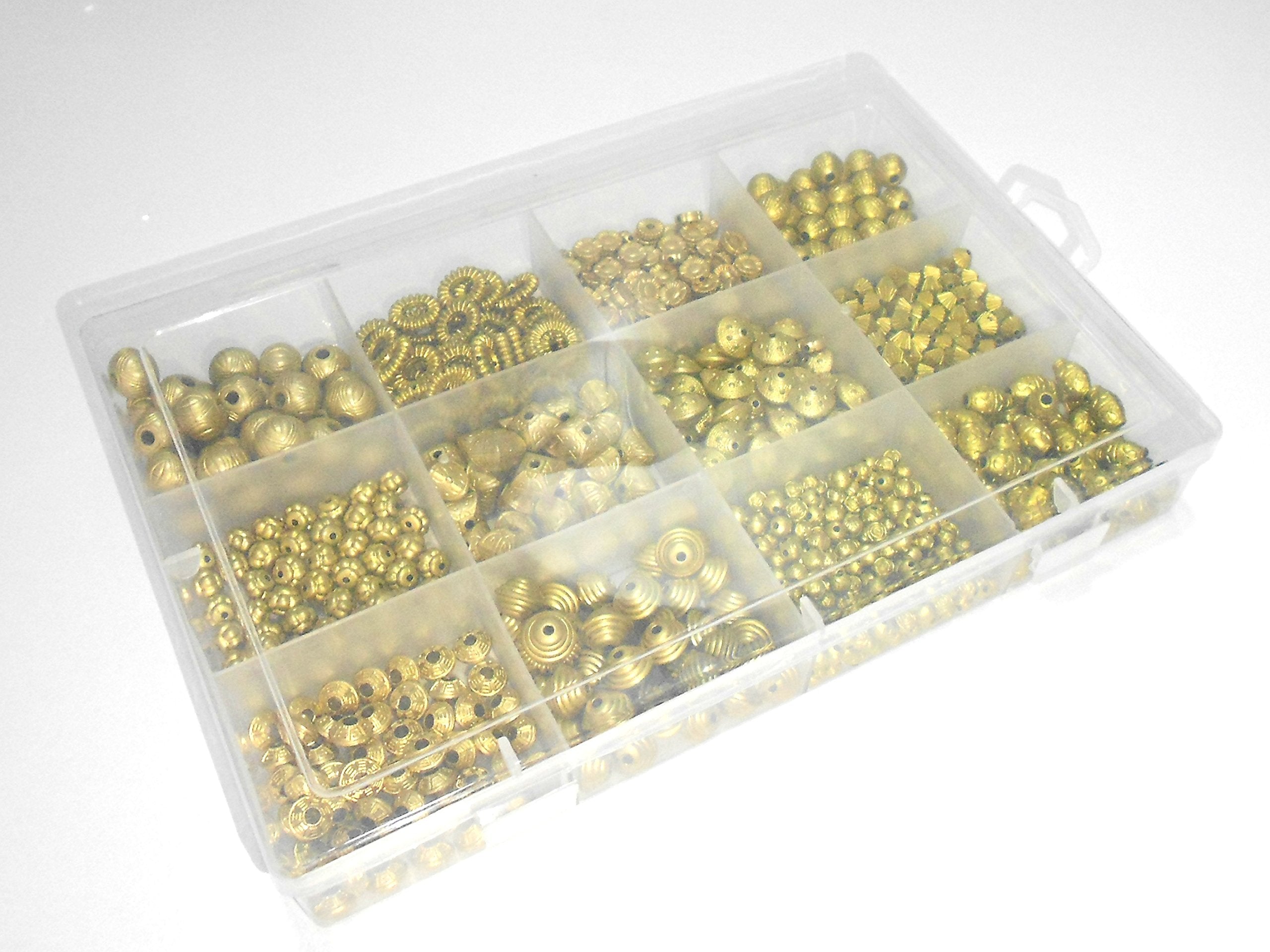 Goelx Matt Gold Beads Kit 12 Designs 1000 Beads For Jewellery Making Crafts, Various Sizes Bead Box ,Matt Gold Beads