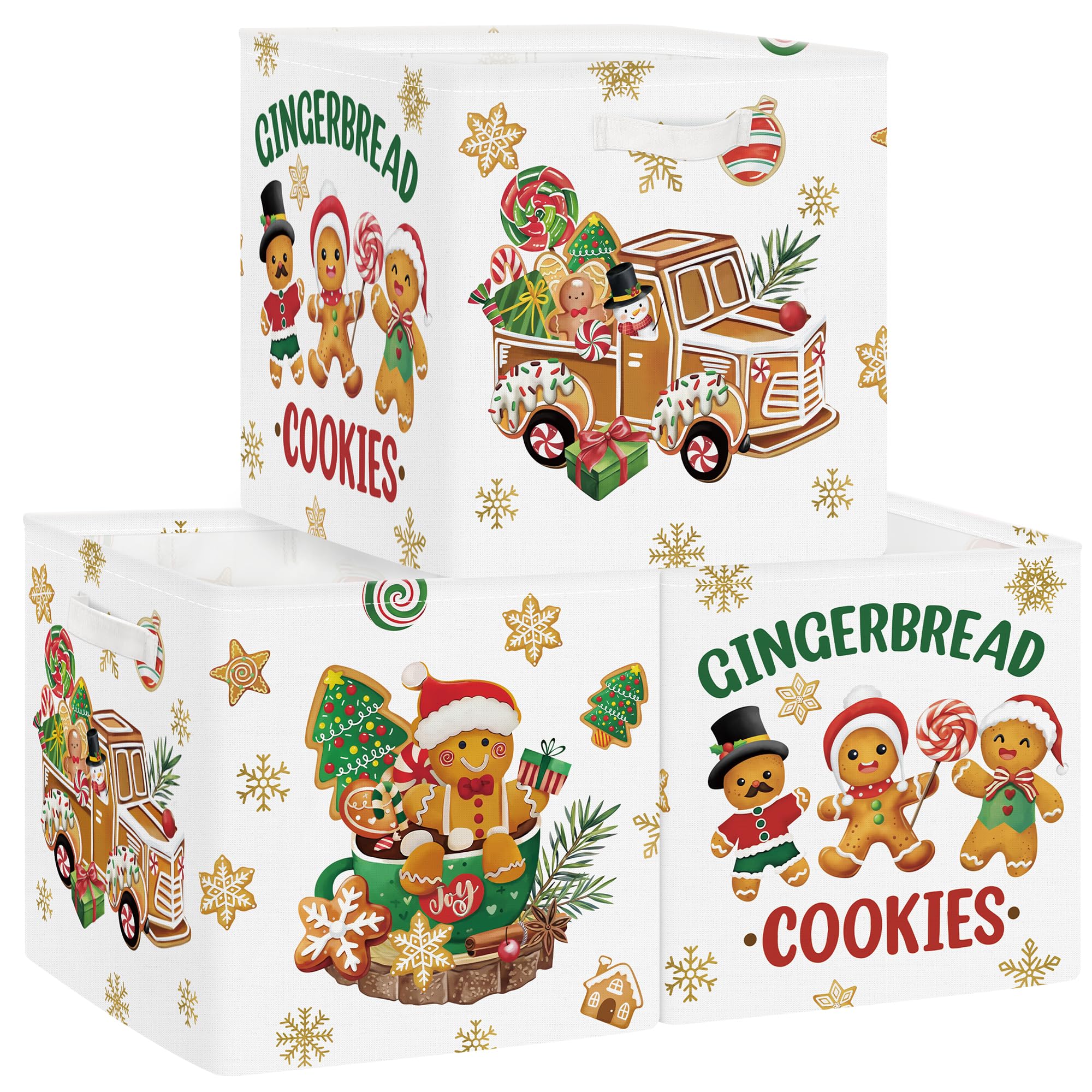 Clastyle 3 Pcs Large Christmas Tree Storage Basket Set Santa Claus Candy Snowman Book Toy Basket Snowflake Xmas Gift Storage Bin