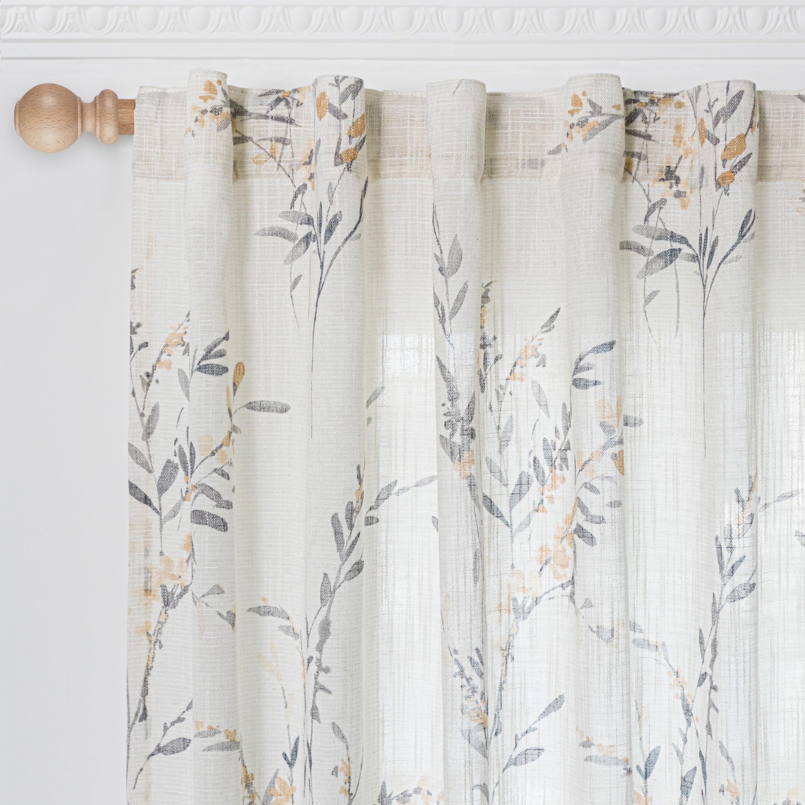 MYSKY HOME Bedroom Curtains 63 Inch Length 2 Panels Set Linen Look Semi Sheer Yellow Vertical Drapes Light Filtering Privacy Pro