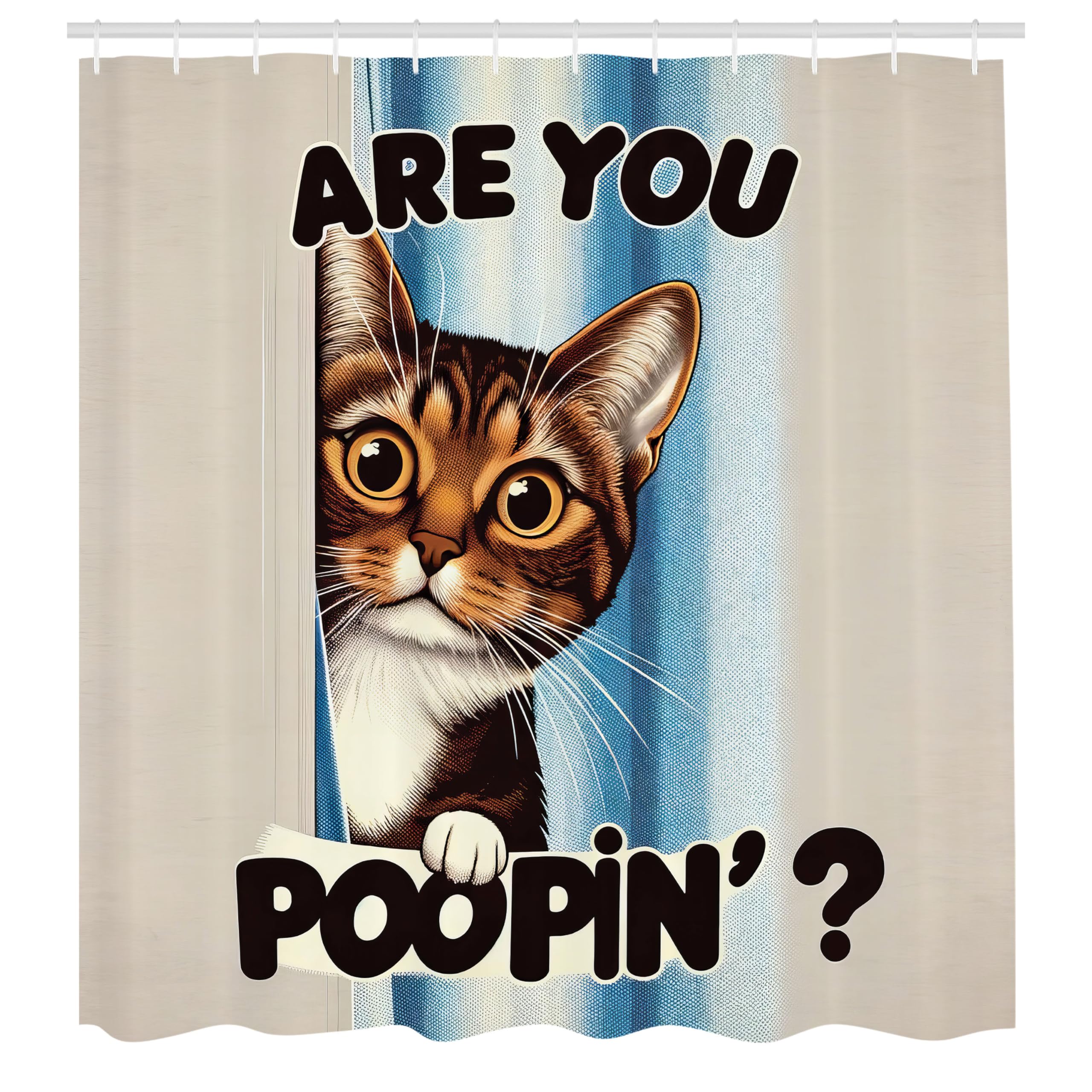 Ambesonne Cat Shower Curtain, Vintage Curious Brown Kitten With Are You Poopin' Writing Joke Humor Themed, Cloth Fabric Bathroom