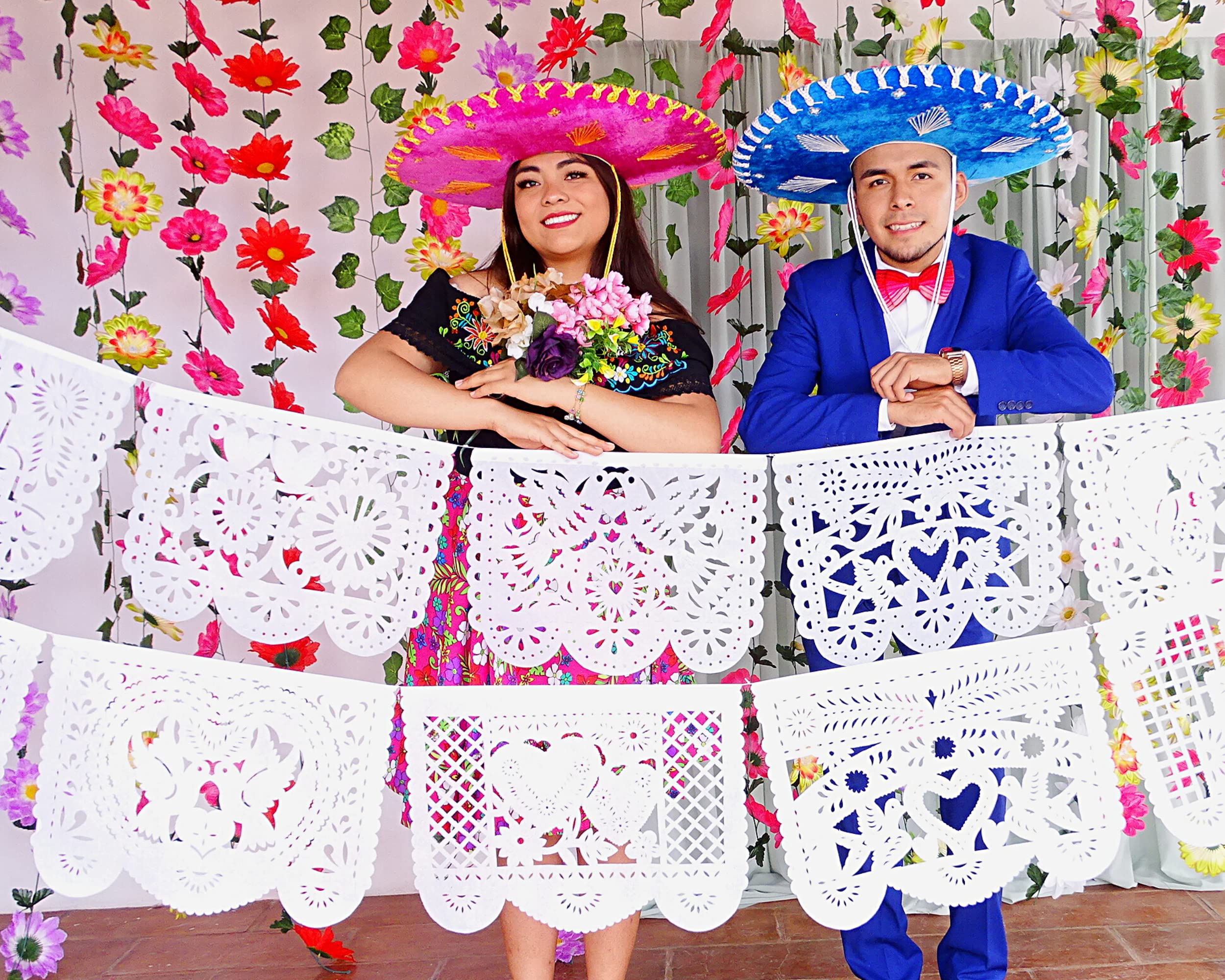 Papel Picado Wedding Garlands, Mexican Wedding Decorations, White Papel Picado Flags For Weddings, Bridal Showers, Paper Mexican