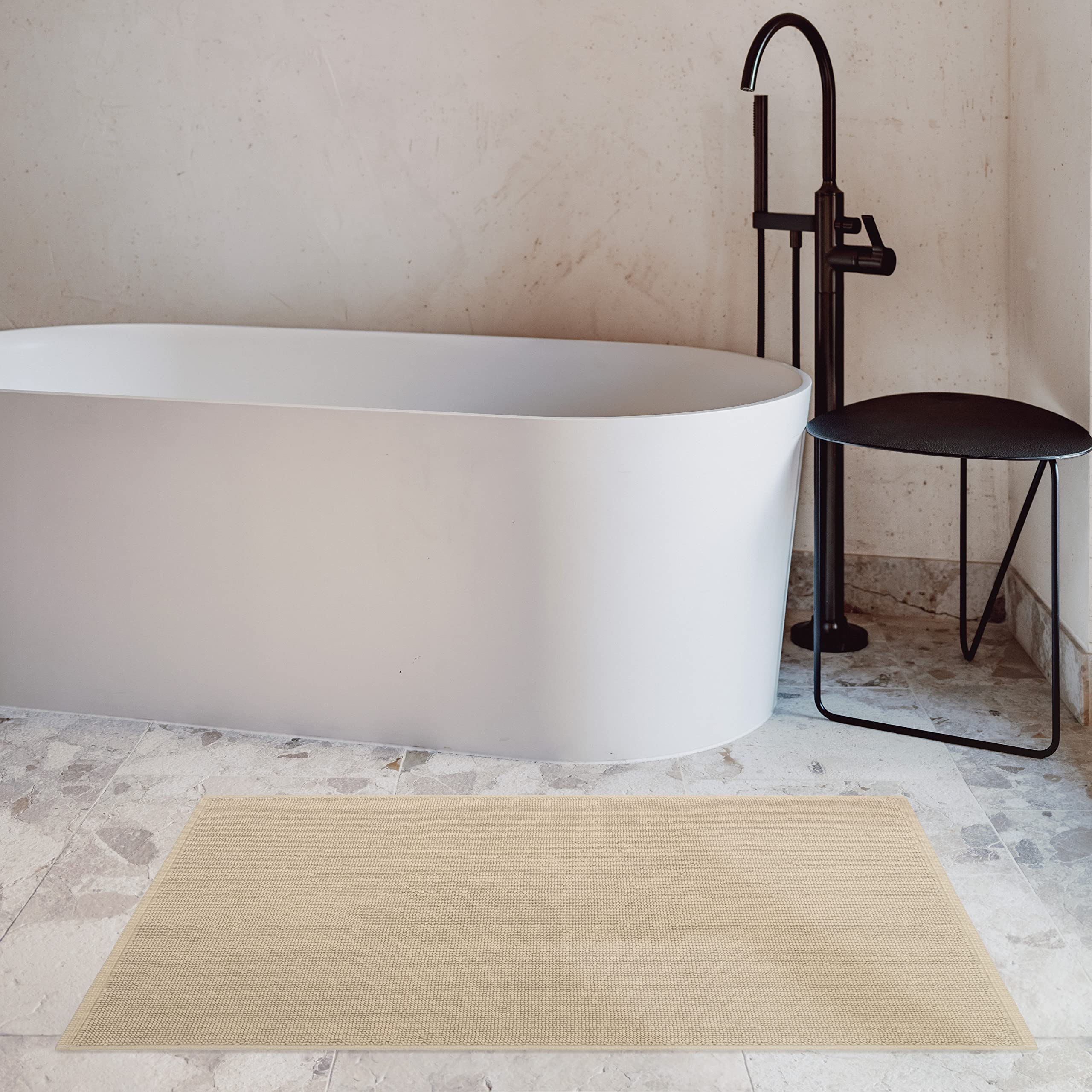 Cotton Paradise Bath Rug for Bathroom  17x24 inch 100% Cotton Non Slip Bath Mat Rug  Soft Absorbent Machine Washable  Beige Bath Rug